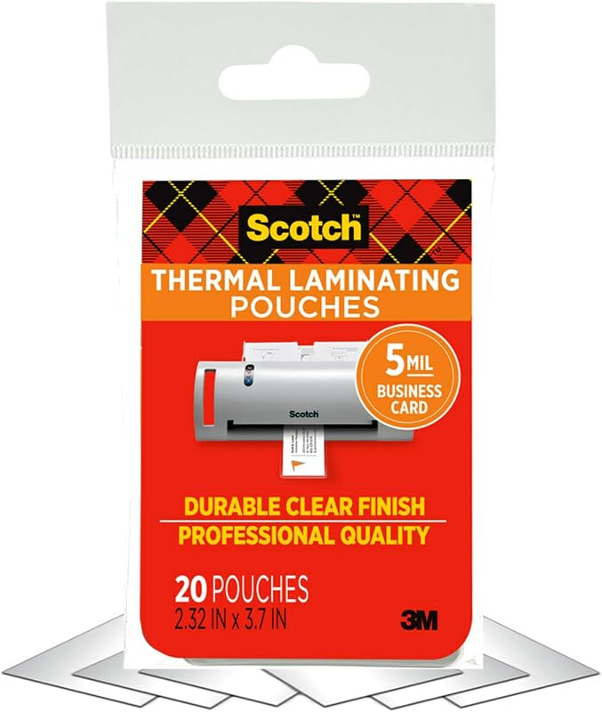 Thermal Laminating Pouches Premium Quality, 5 Mil Thick for Extra Protection, 20 Pack Business Card Size Laminating Sheets, Our Most Durable Lamination Pouch, 2.3 x 3.7 inches (TP5851-20)