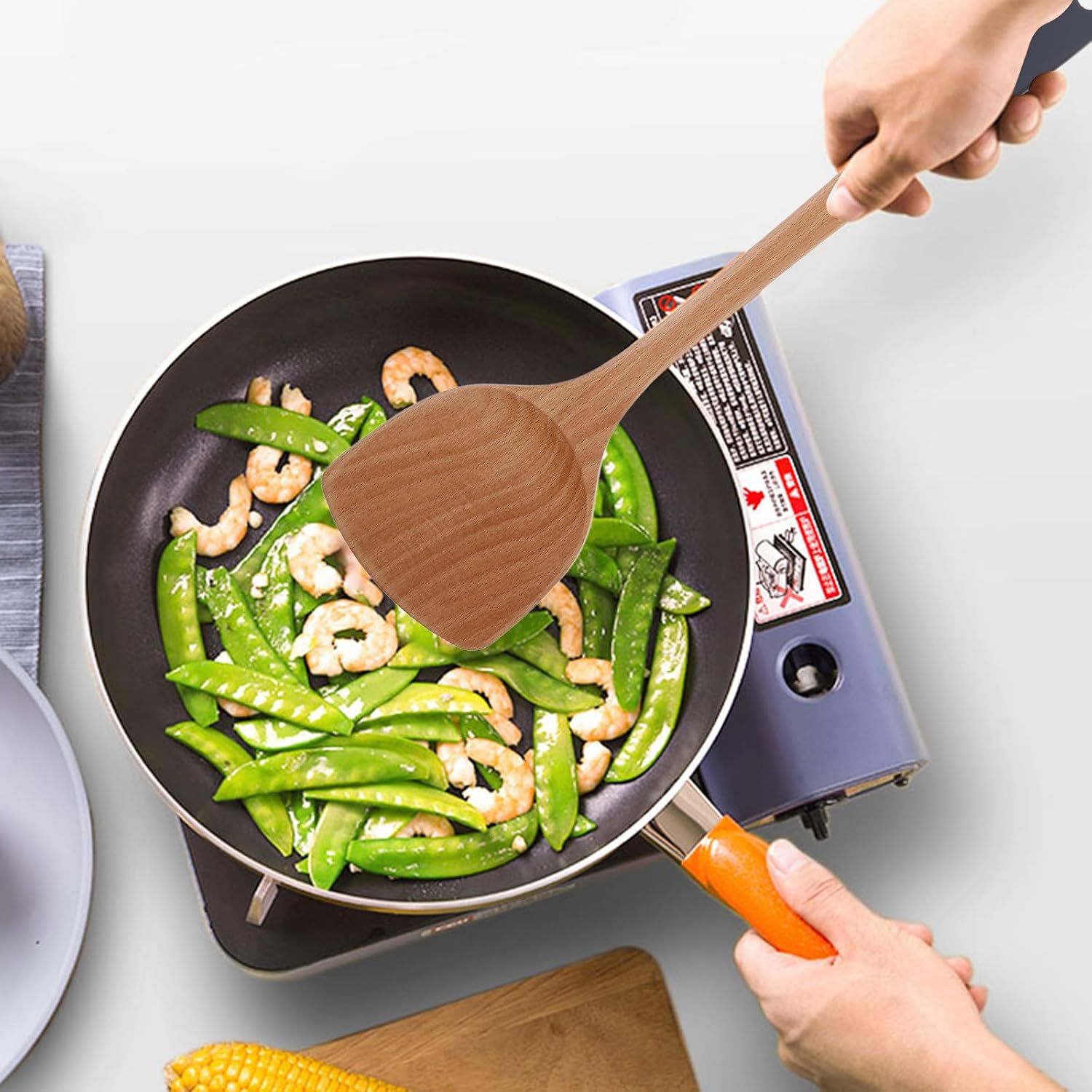 Wooden Kitchen Spatula Ergonomic Grip Nonstick Friendly Cooking Tool image 5