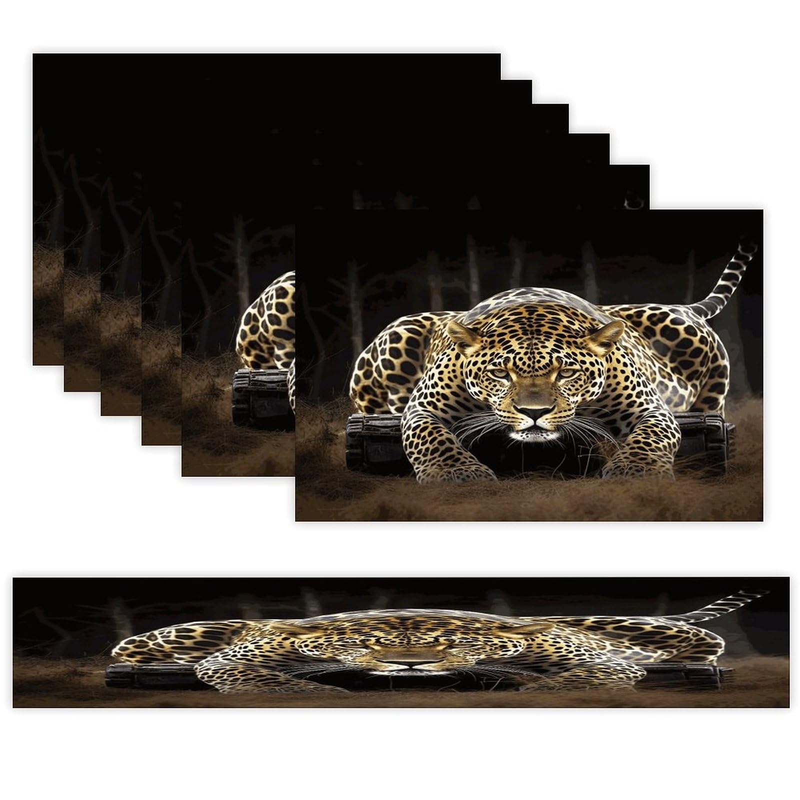 Leopard2 Table Runner and Placemats Set of 6 Heat Resistant Table Runner Place Mats Modern Cloth Table Mat Washable Linen Placemat Festive Reusable Set