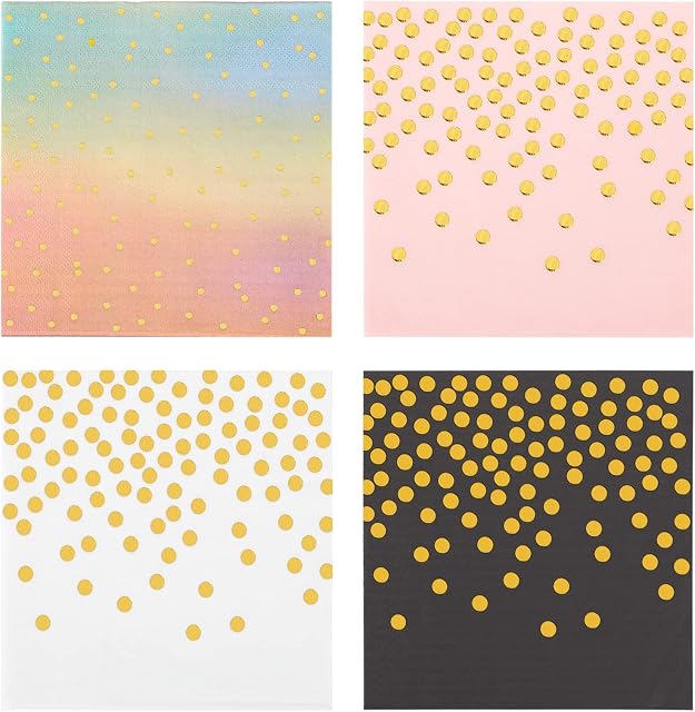 80 Pack Gold Paper Napkins, 2-ply Cocktail Napkins Party Serviettes Napkins with Gold Foil Polka Dot Confetti for Dinner, Wedding Shower and Birthday Decorations, 13x13 inch