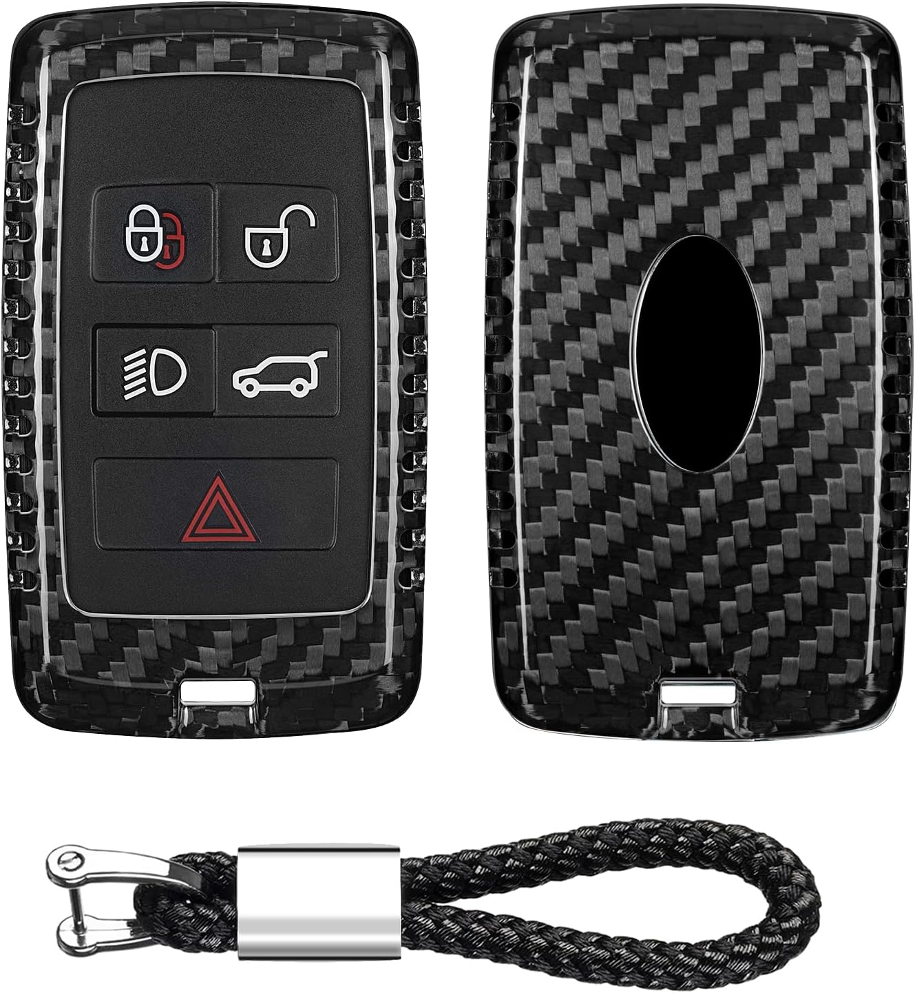 for Land Rover Carbon Fiber Key Fob Cover with Keychain,T-Carbon Key Fob Case Protector for Jaguar F-Pace I-Pace,E-Pace XF R-Dynamic SE Key Shell for Range Rover Vogue Dsicovery LR4 2018-2023,Black