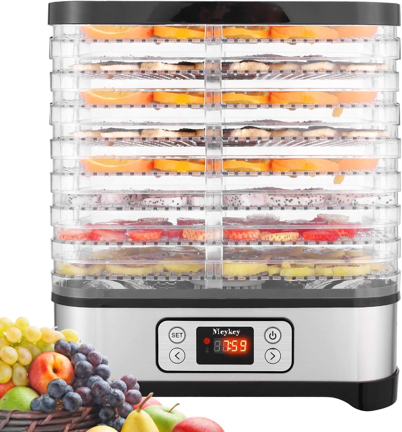 Food Dehydrator Machine, Digital Timer and Temperature Control, 8 Trays - For Beef Jerky Preserving Wild Food and Fruit Vegetable Dryer in Home Kitchen, BPA Free/400 Watt