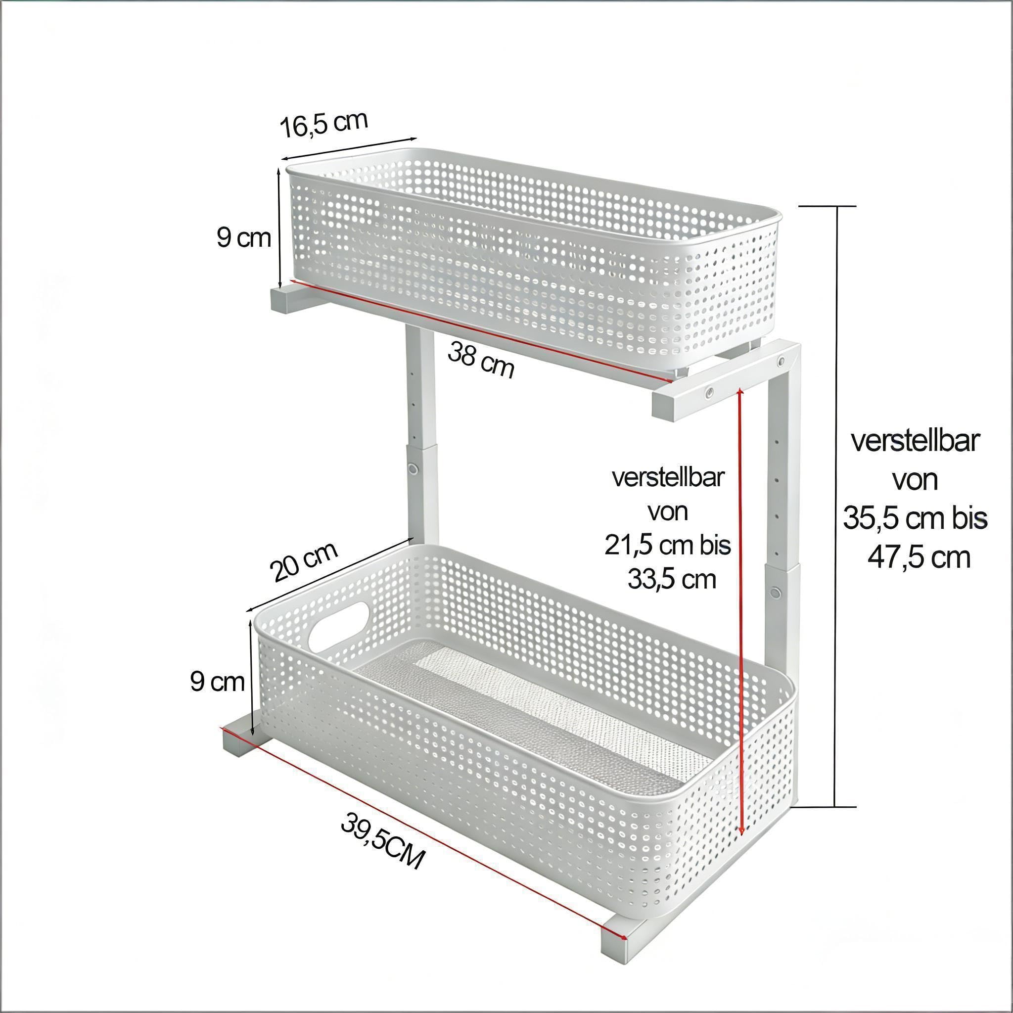 küchenschrank organizer,1 Stück ausziehbarer Schubladenregal | Spülen Organizer Badezimmerschrank-Aufbewahrung|Verstellbarer Metall Schiebeschubladen für Vorrats und Schrankorganisation,weiß