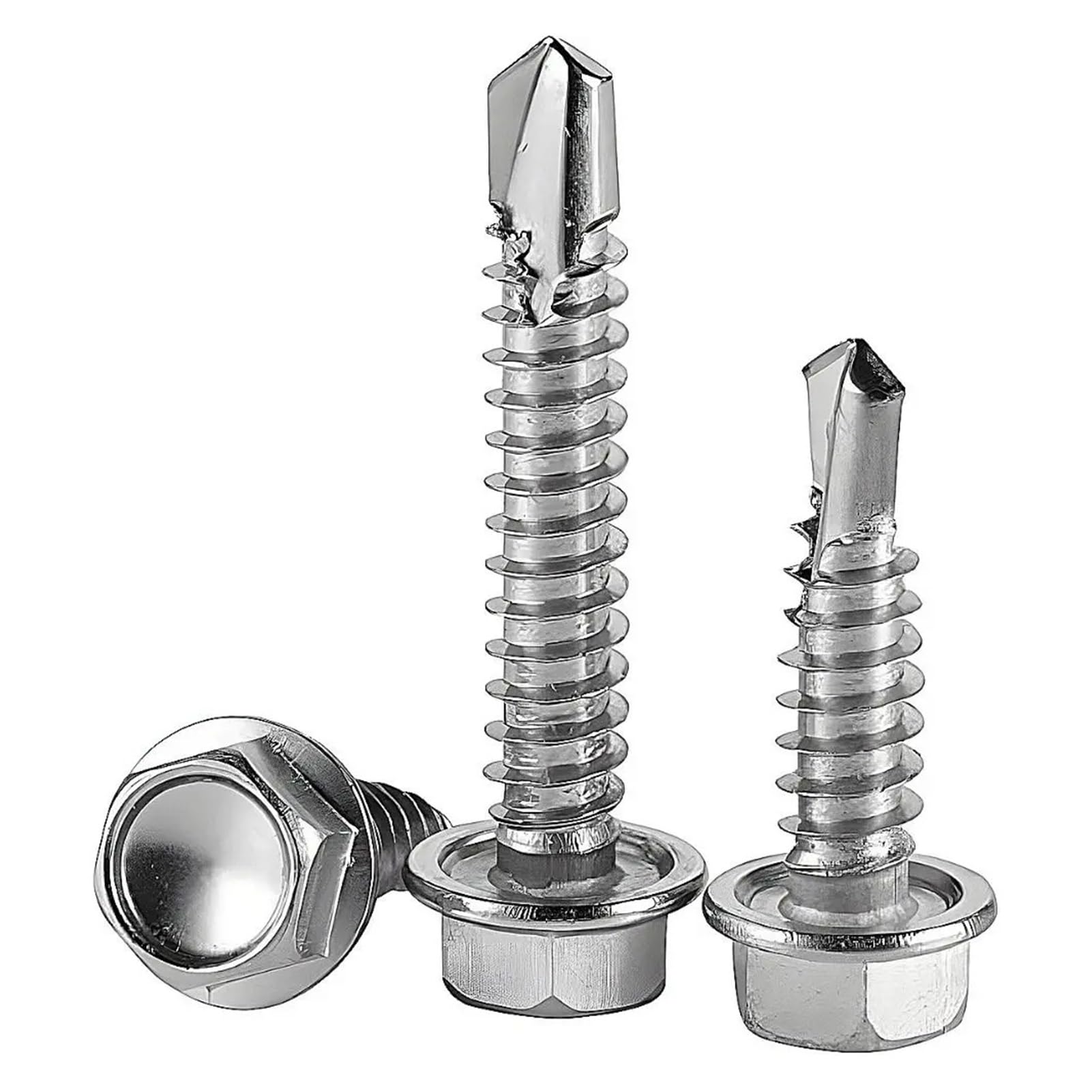 Kit surtido de 250 tornillos autorroscantes con accionamiento hexagonal exterior y rosca completa, de acero inoxidable 410