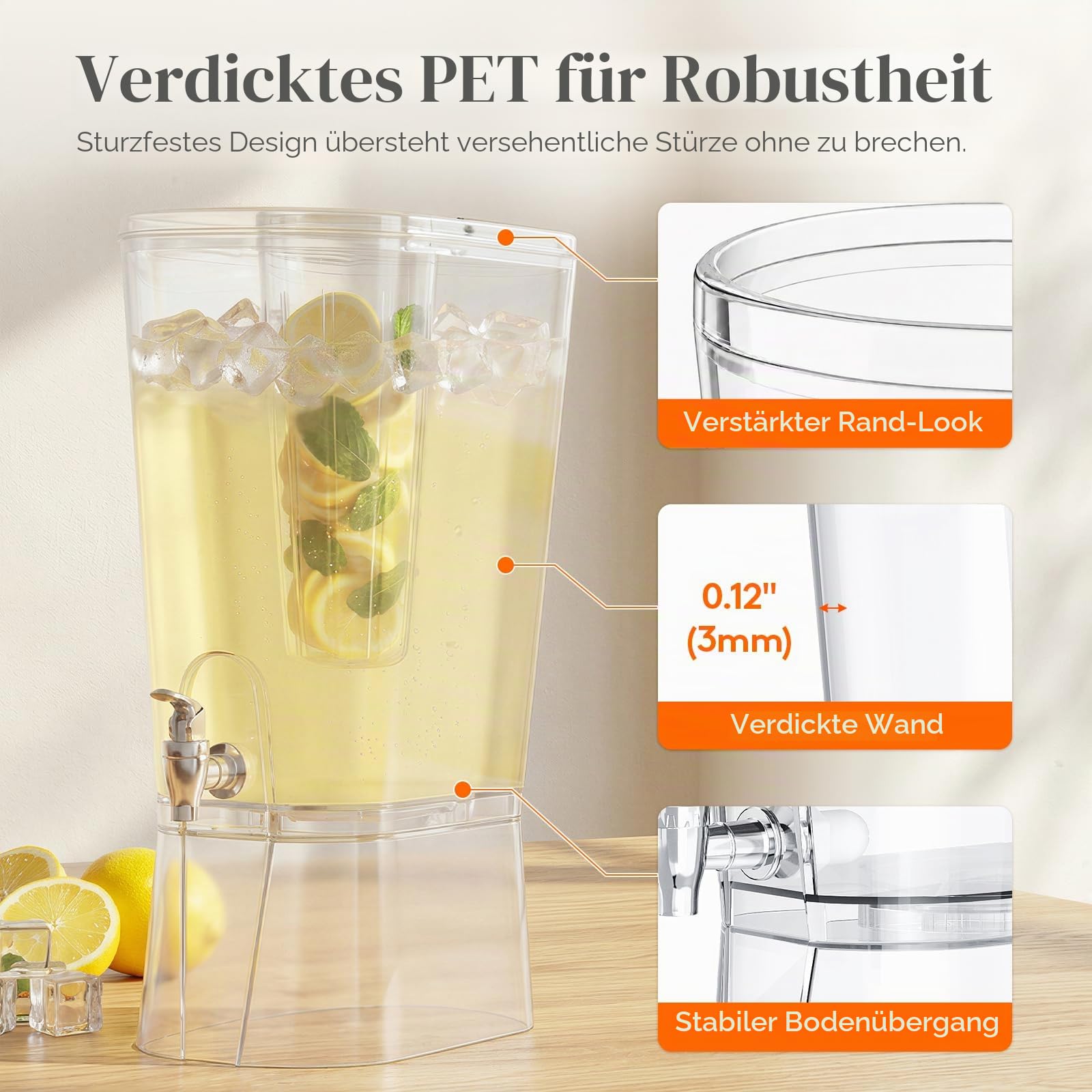 Lifewit 11,4L Getränkespender mit Zapfhahn, Ständer und Eiszylinder, 1 Stück Kunststoff Drink Dispenser mit Schild für Limonade Saft Tee Getränke, Water Dispenser für Partys Buffet, 45 x32cm/18x13