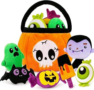 6 Packs My First Baby Plush Pumpkin Toys Playset for Halloween Decorations,Soft Halloween Plush Baby Toys Gifts,Stuffed Crinkle Halloween Basket Toys for Infants Babies Toddlers