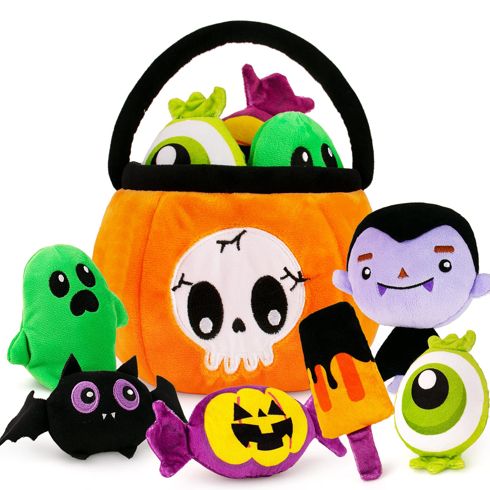 teytoy Packs My First Baby Plush Pumpkin Toys Playset for Halloween  Decorations,Soft Halloween Plush Baby Toys Gifts,Stuffed Crinkle Halloween 
