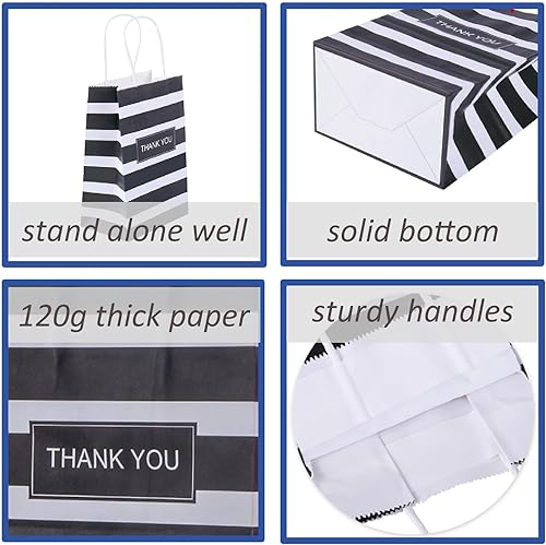 Miniatura 3 de Ronvir 50 bolsas de regalo de 5.25 x 3.25 x 8 pulgadas, color blanco y negro, bolsas de papel pequeñas para negocios, recuerdos de fiesta,