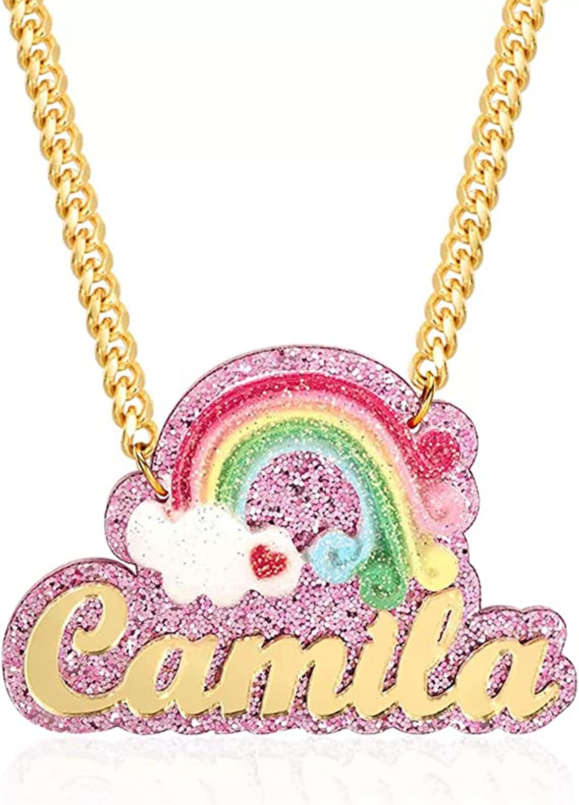 Custom Name Necklace Two Tone Gold-Plated Personalized Name Necklace with Crown Acrylic Customized Jewelry Gift for Women Girl