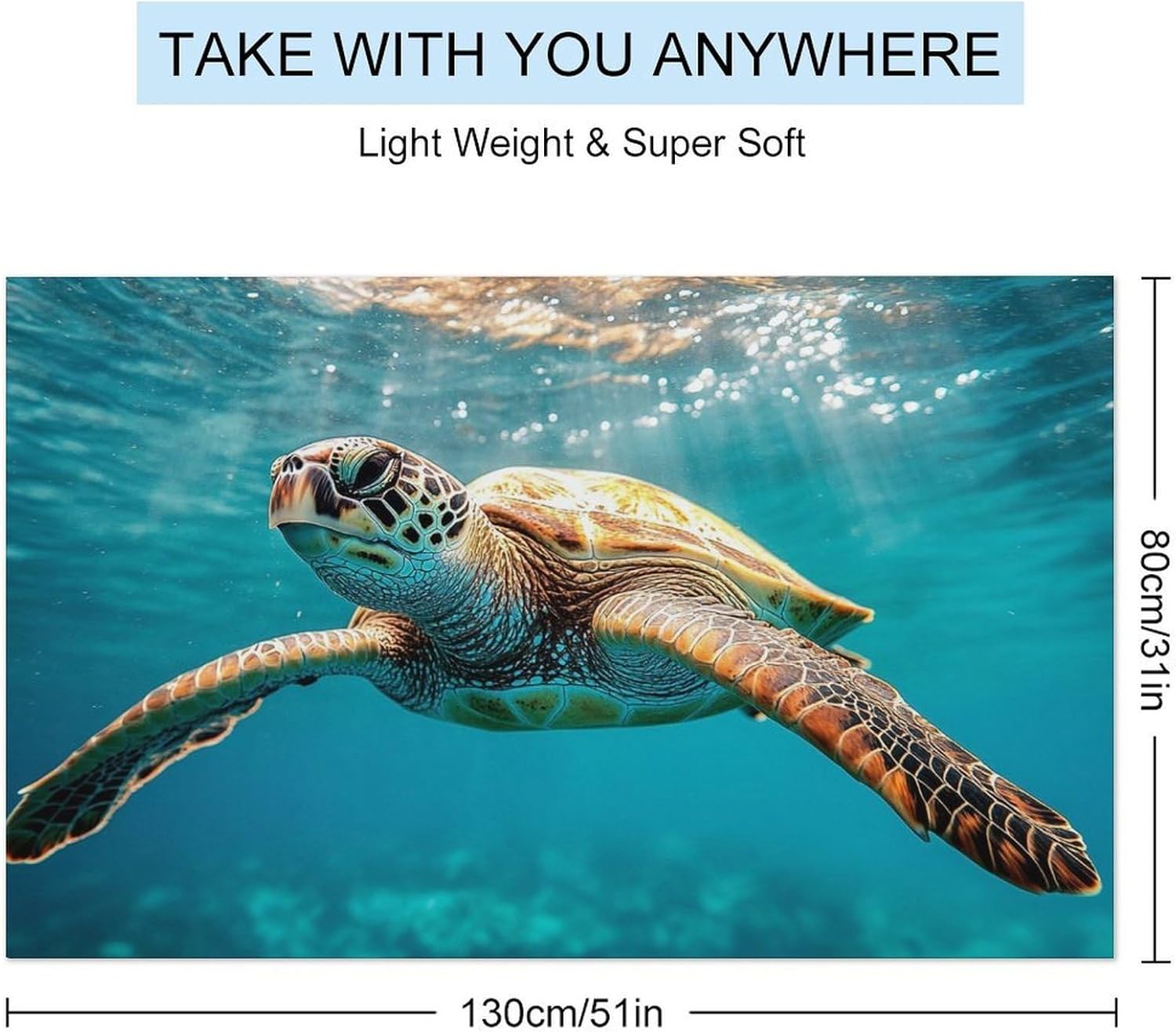 Turtle Swimming in Hawaii Oversized Beach Towel Soft Absorbent Pool Bath Swim Towels for Adults Travel Vacation Gifts 130x80cm