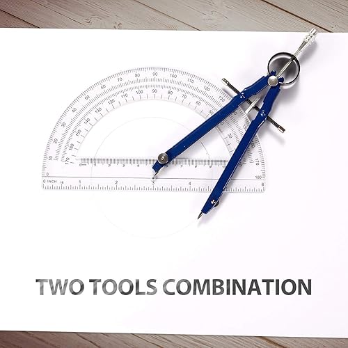 Miniatura 3 de Juego de brújula de precisión profesional, brújula de arco de resorte de metal con transportador, cerradura, cables de lápiz y reemplazos de
