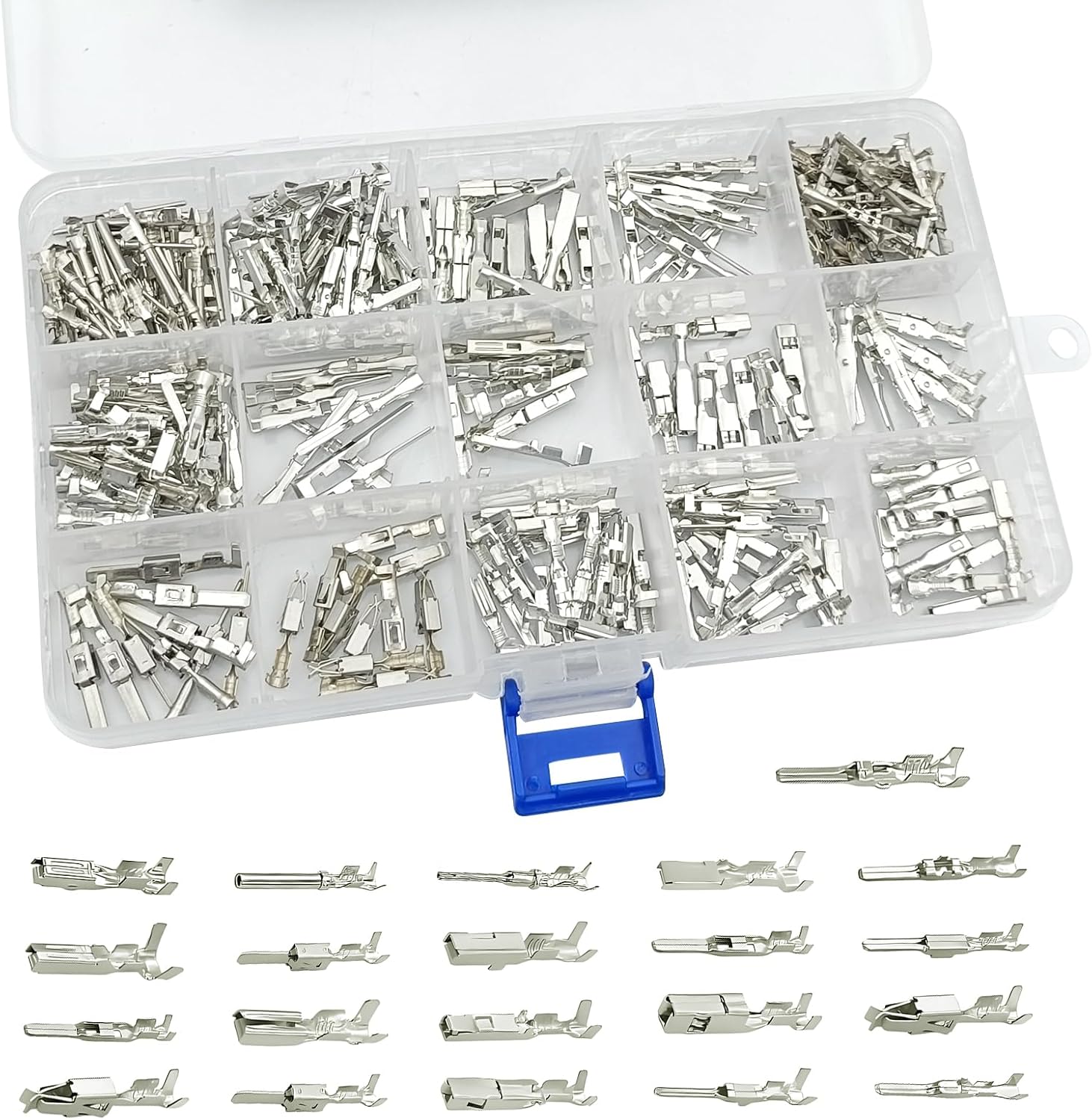 290PCS Car Electrical Wire Terminal Pins Connector, 21 Types Non-Insulated Crimped Pins, 1/1.5/1.8/2.2/2.8/3.5mm Male & Female Plug Removal Electric Connector