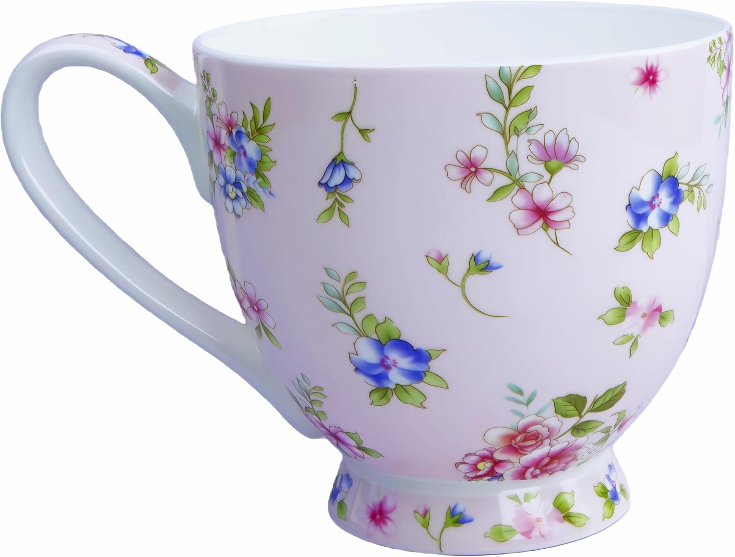 16oz Bone China Floral Coffee Mug, Stylish Porcelain Flower Teacup for Home