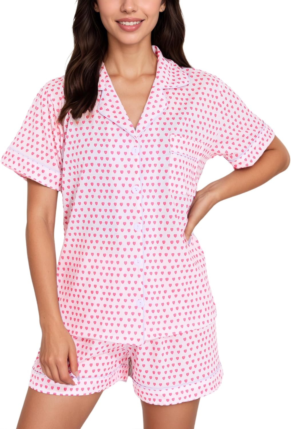 Women's Pajamas Set Button Down Ladies Summer Pajamas Monkey Printed Sleepwear Short Sleeve 2 Pc Pjs for Birthday Gift