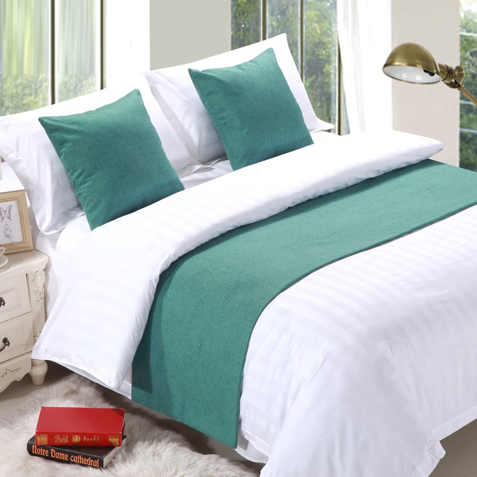 Bed Runner for Foot of Bed Bed Linen Bedspread Solid End Towel Cover Bedding Protection Bed Scarf for Hotel Bedroom Decor, Green 50 * 210cm โ image 1