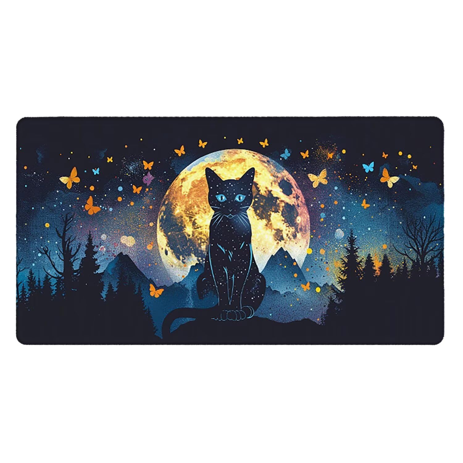 Tapis de Souris Gaming XXL (1200x600mm) - Grand Tapis Bureau Antidérapant Étanche Bords Cousus Caoutchouc Naturel pour Gamer PC Portable Bureau - Précision Vitesse Confort Le Chat étoilé G-862