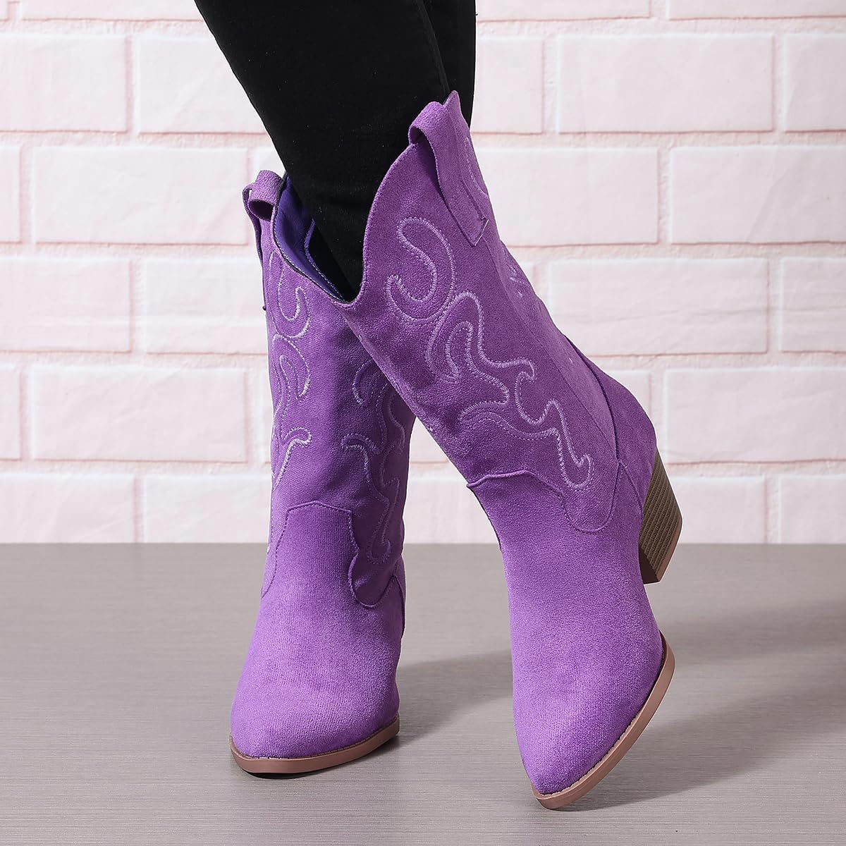 Cowboy Boots for Women Cowgirl Mid Calf Western Style Embroidery Stitched Low Chunky Heel Ladies Fashion Boots, US Size 5-11 - Image 4