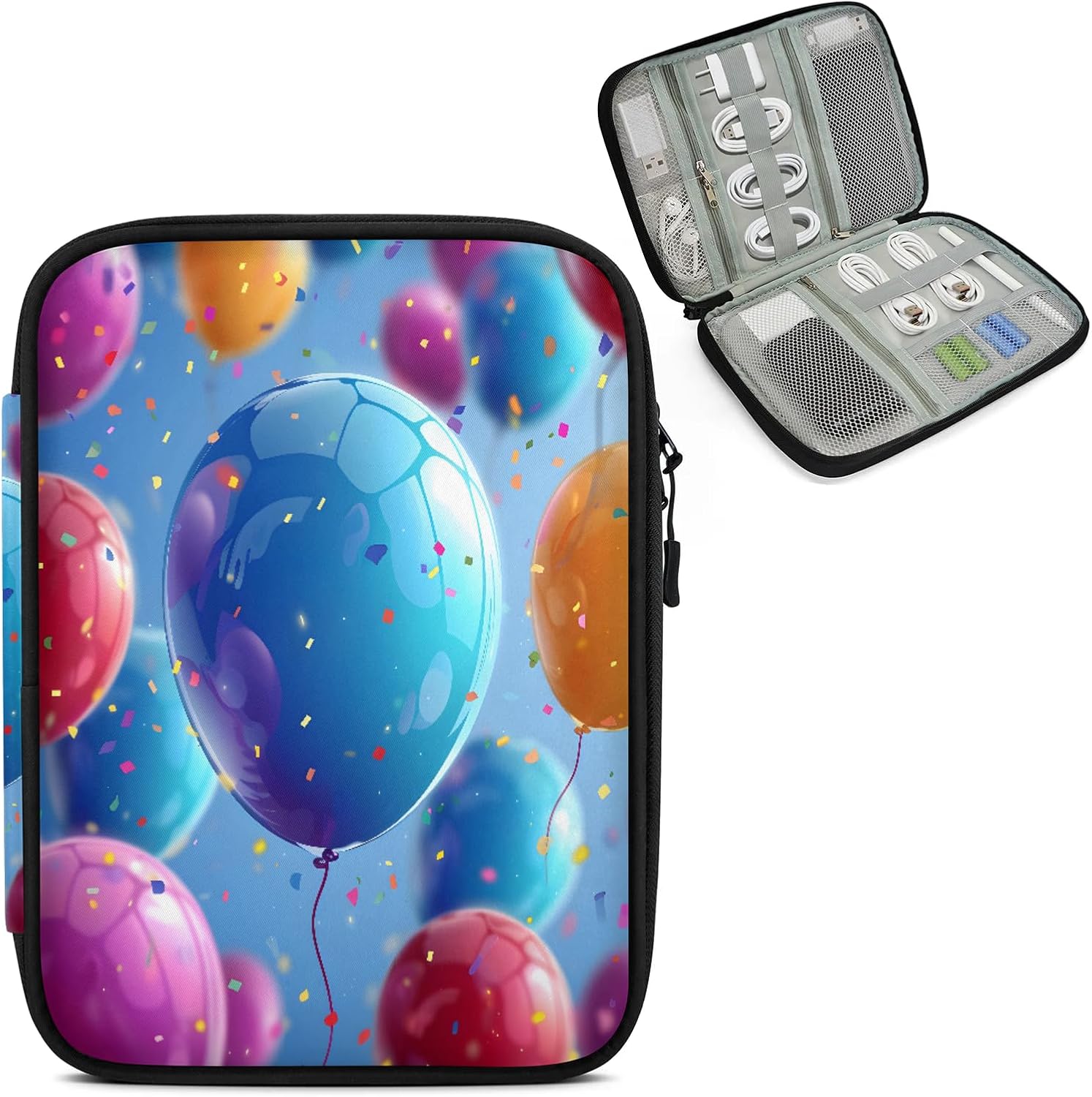 Celebration Theme Travel Cord Organizer Case for Women Men Colorful Balloon Tech Electronic Accessories Bag for Cord, Charger, Phone, USB, SD Card