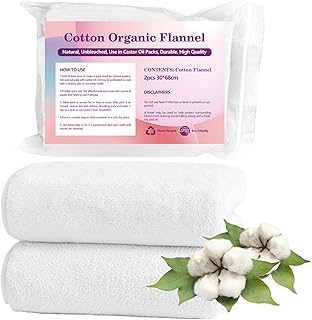 Cotton Flannel for Castor Oil Pack, 2Pcs Reusable Unbleached Organic Cotton Flannel, Less Mess, Efficient Absorbent, Castor Oil Compress Cloth for Soothing Heat Compress for Liver, Abdomen, Joints (L)