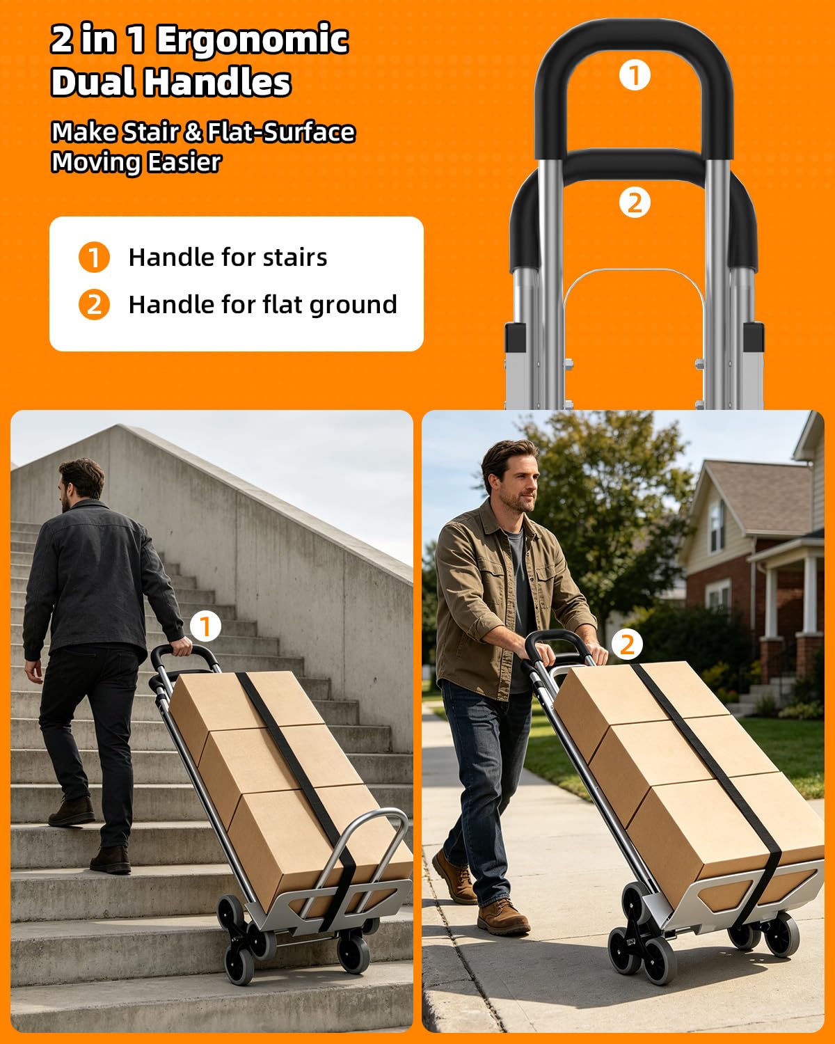 Aluminum Hand Truck Dolly - 600lb Capacity, Stair Climbing -5