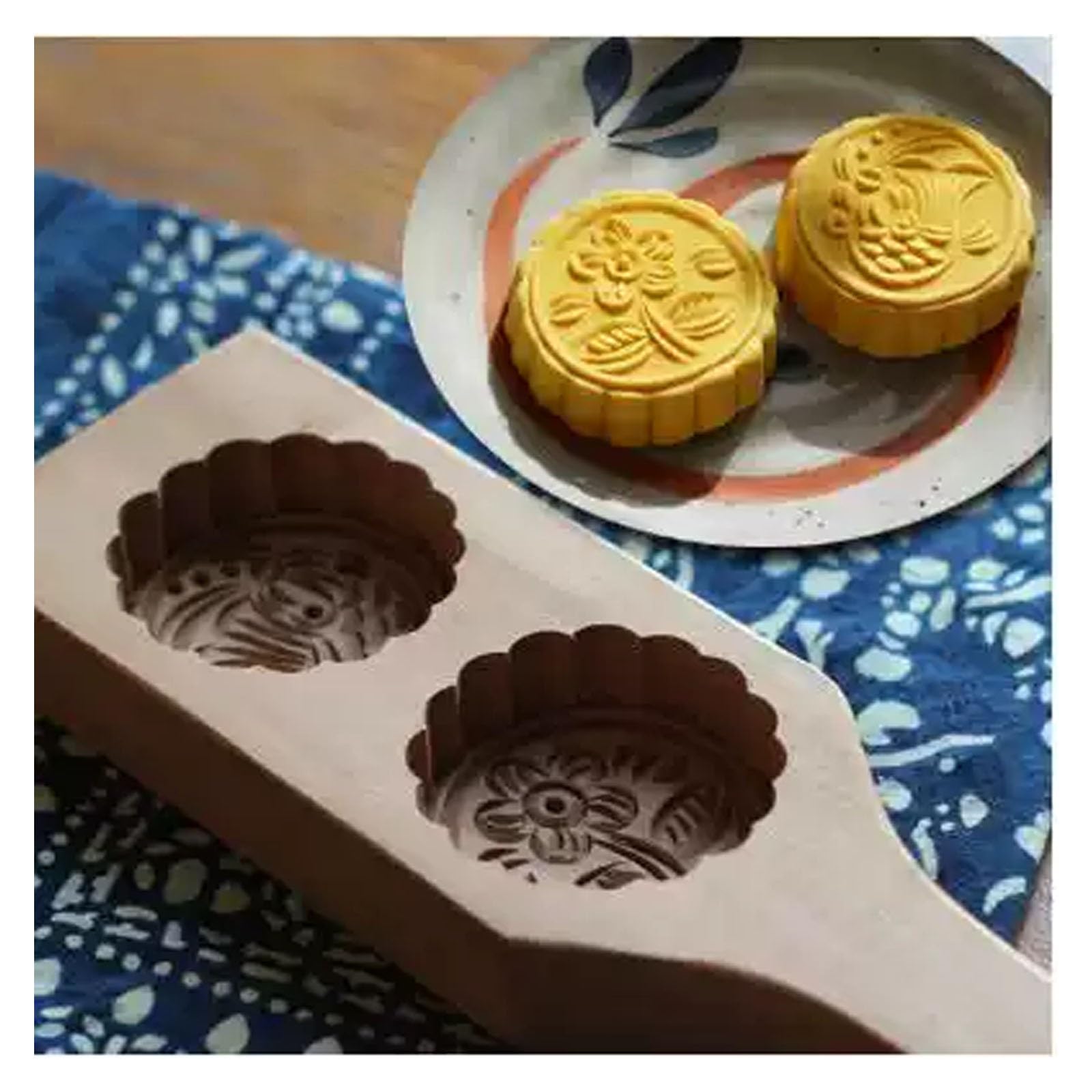 Molde de madera para hornear, cortador de galletas y sello de galletas para decoración de pastelería, molde creativo de estampado floral para pasteles de luna y galletas, 100% hecho a mano
