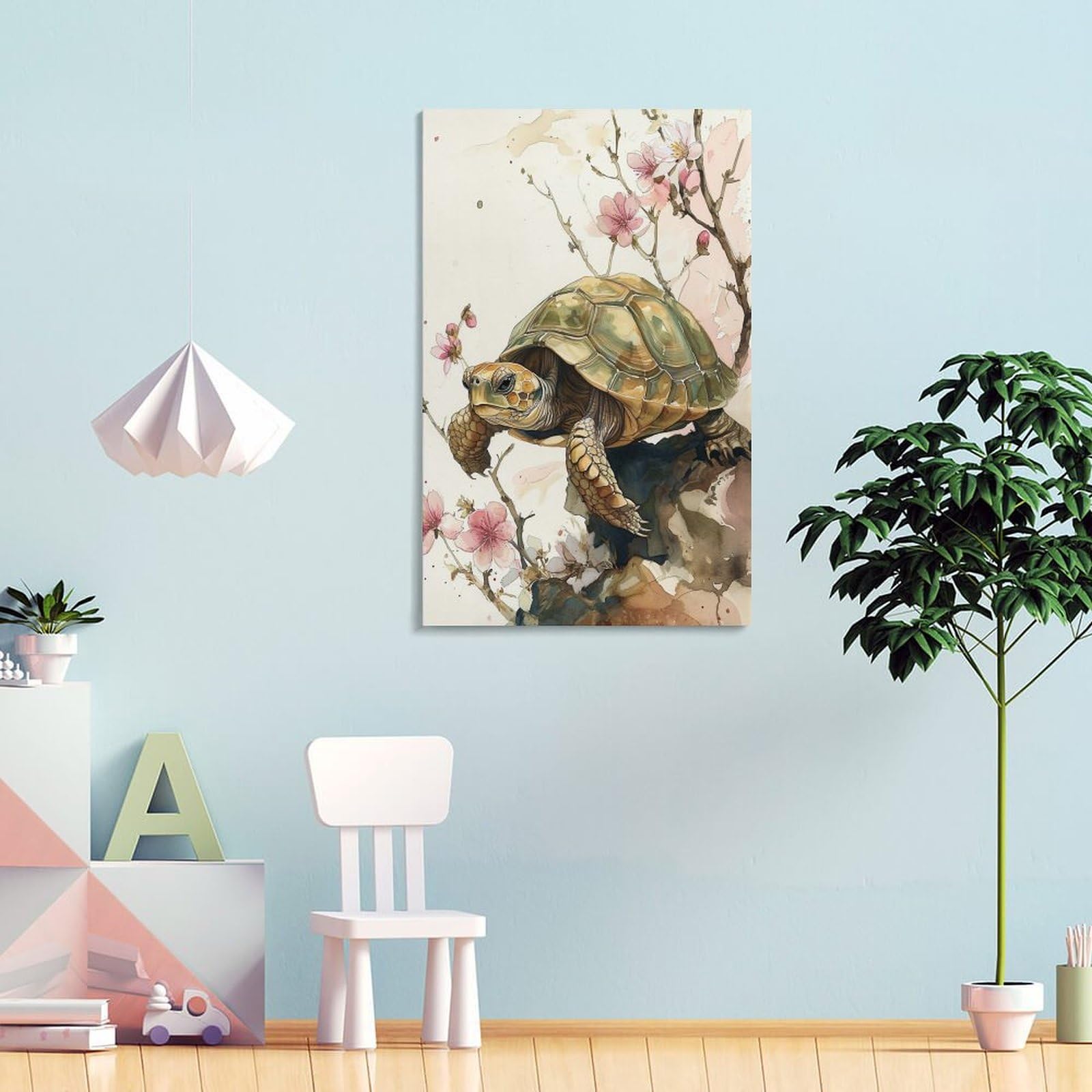 Amazon.co.jp: 絵画 亀と花 アートパネル ポスター 水彩画 動物
