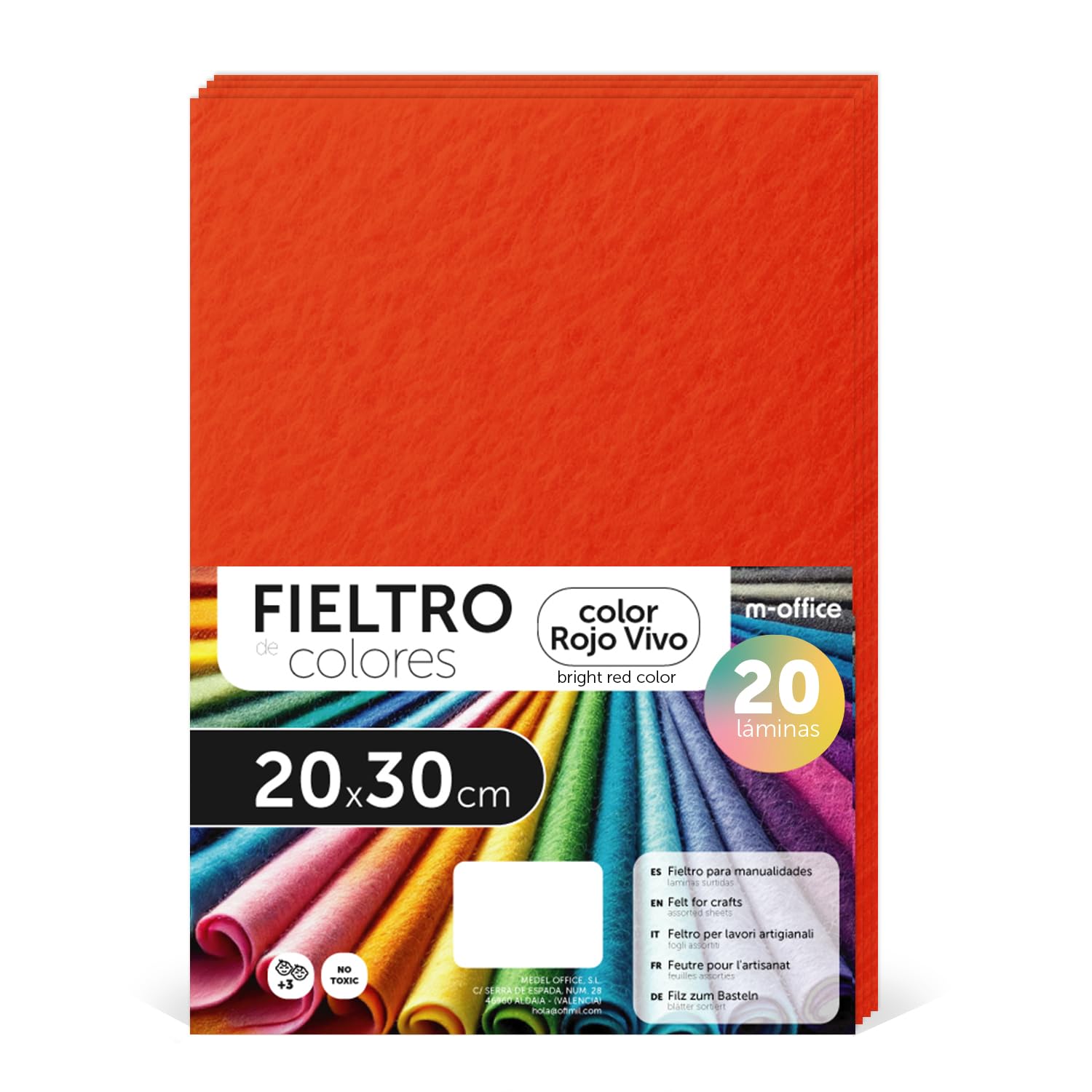 Fieltro para Manualidades, Fieltro de Colores, Suave y Flexible, Material para Costura, Telas Patchwork, Ideal para proyectos DIY, artesanía o decoración, 20x30cm - m-office (rojo, 10 uds) — view 45