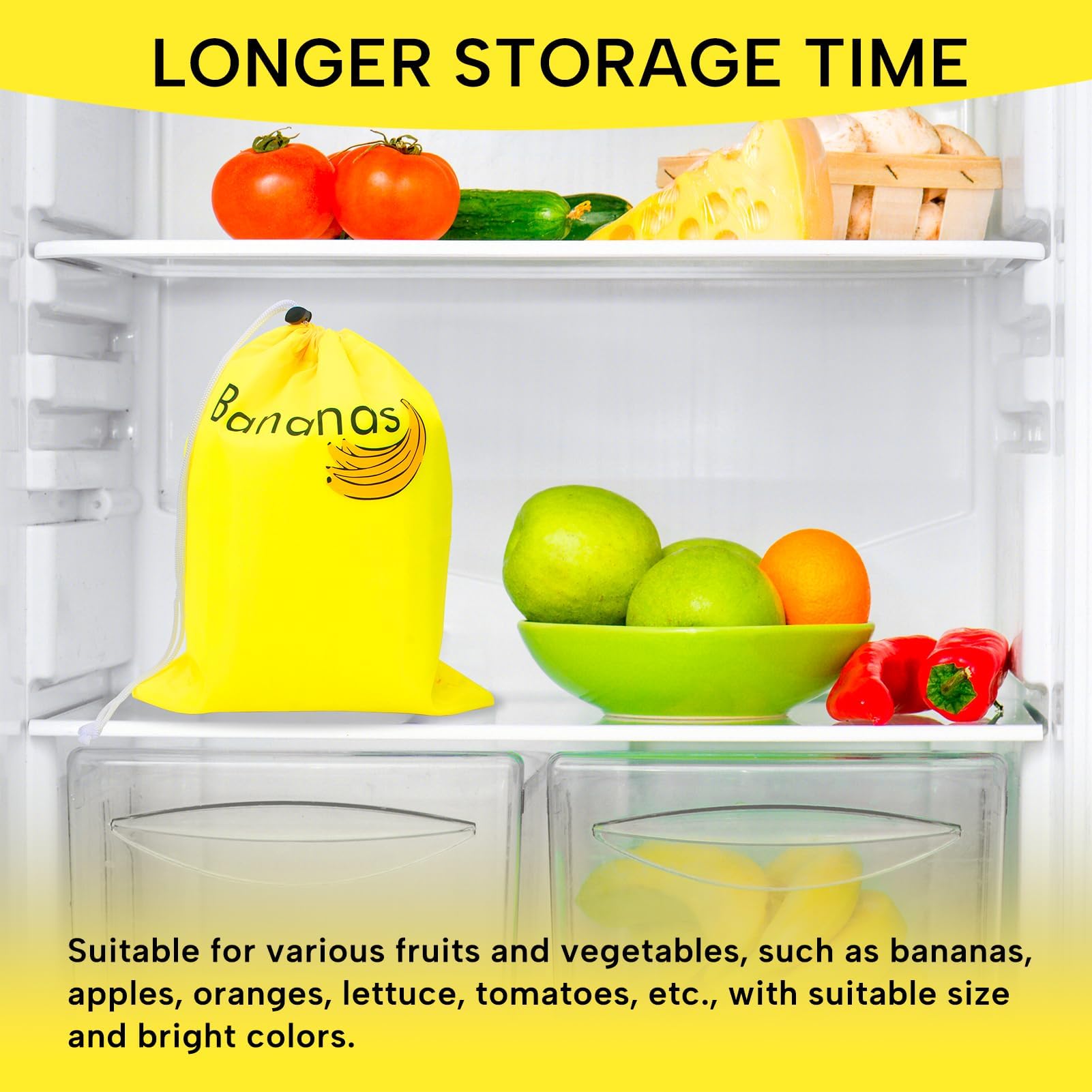Yellow Banana Bag For Fridge 35cm X 28cm Protects Fresh Banana Fruit - View #5