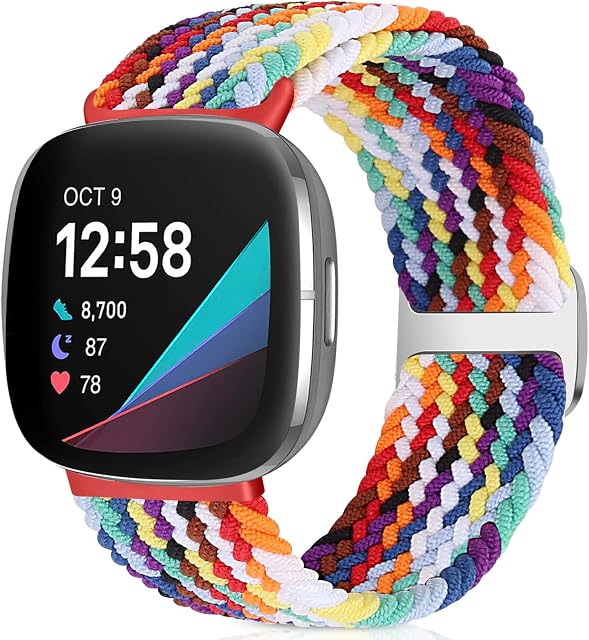 enkic Braided Straps Compatible with Fitbit Versa 3 Straps/Fitbit Sense Straps, Elastic Woven Adjustable Sport Solo Loop Watch Bands Replacement Stretchy Nylon Wristband for Men Women
