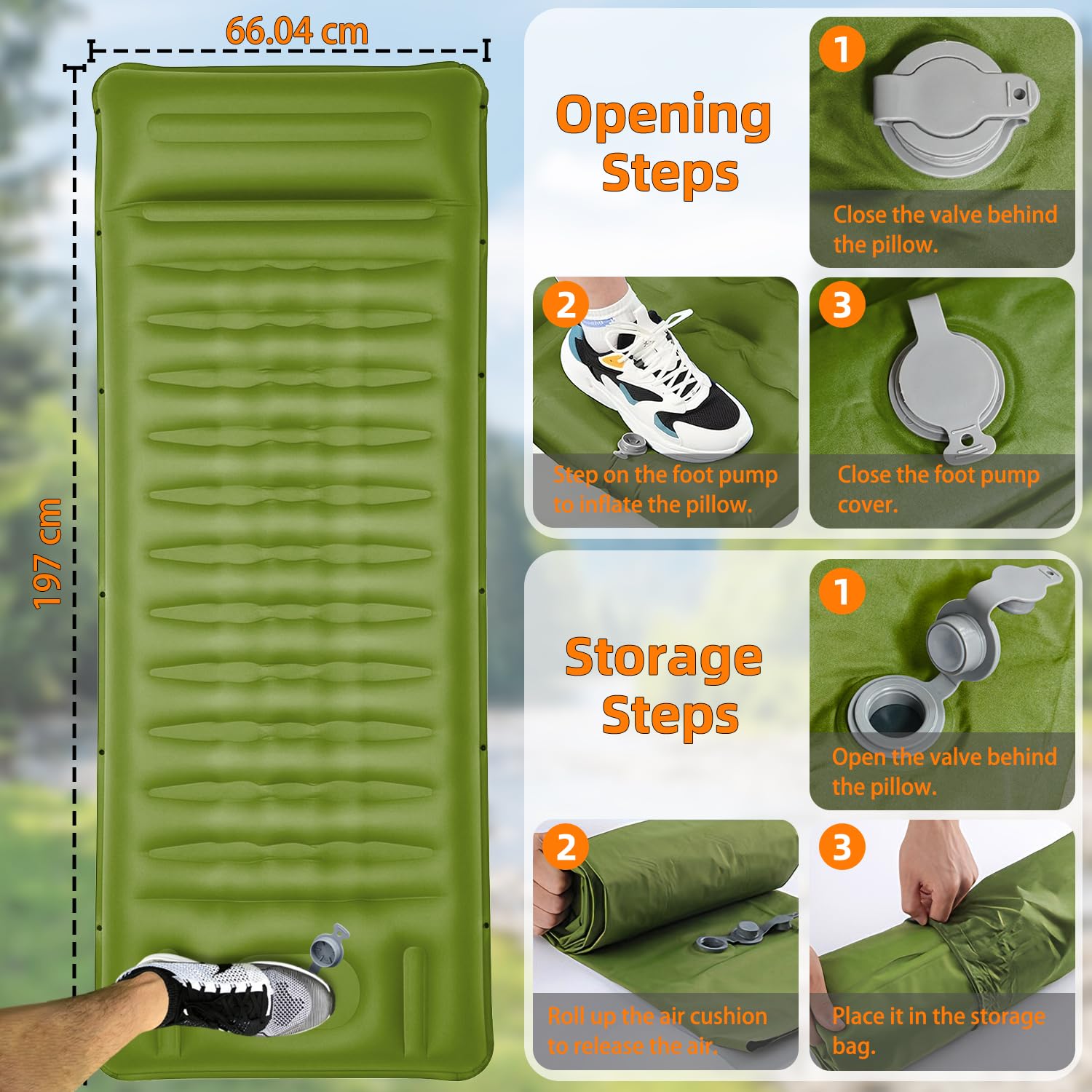 Colchoneta de dormir para acampar, 13 cm mejorada con bomba integrada, colchón inflable ultraligero, almohadilla de dormir para acampar al aire libre, mochileros, senderismo, viajes (verde
