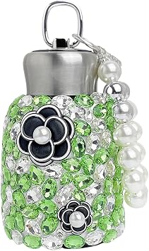 10oz/300ML Bling Vacuum Insulated Water Bottle Portable Leakproof Travel Mug Stainless Steel Cold and Hot Thermal Flask Rhinestones Diamond Coffee Milk Tea Cup,Green&Camellia Black