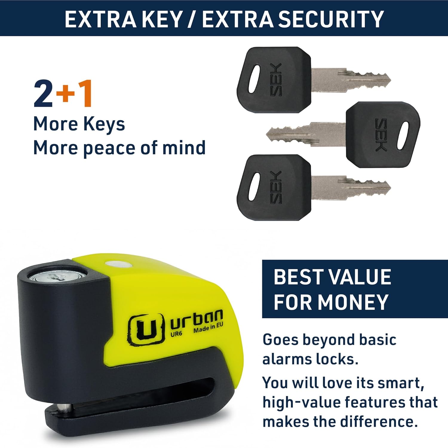 URBAN UR6 Hi-Tech Motorcycle Disc Lock with Smart Alarm | Best Value | 120dB, LED, Warning, A+ Sensitivity, Truly Waterproof, Long-Life CR2 Battery, Carried Locked, Bike Anti Theft Wheel Brake Locks