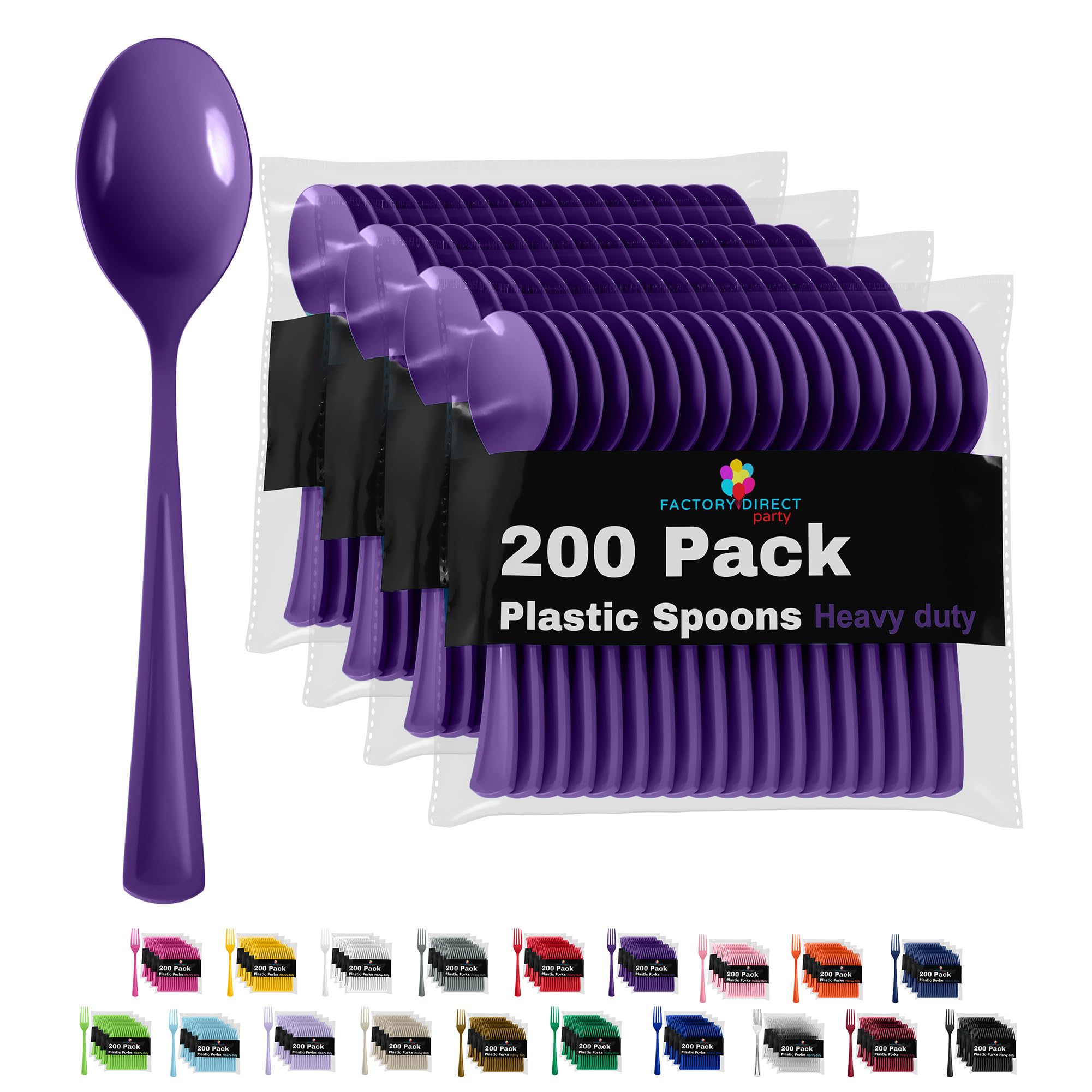 Party Solids Purple Plastic Spoons 200 Pieces Purple Spoons Disposable Utensils Heavy Duty Plastic Cutlery Set Disposable Cutlery Sets Flatware Sets