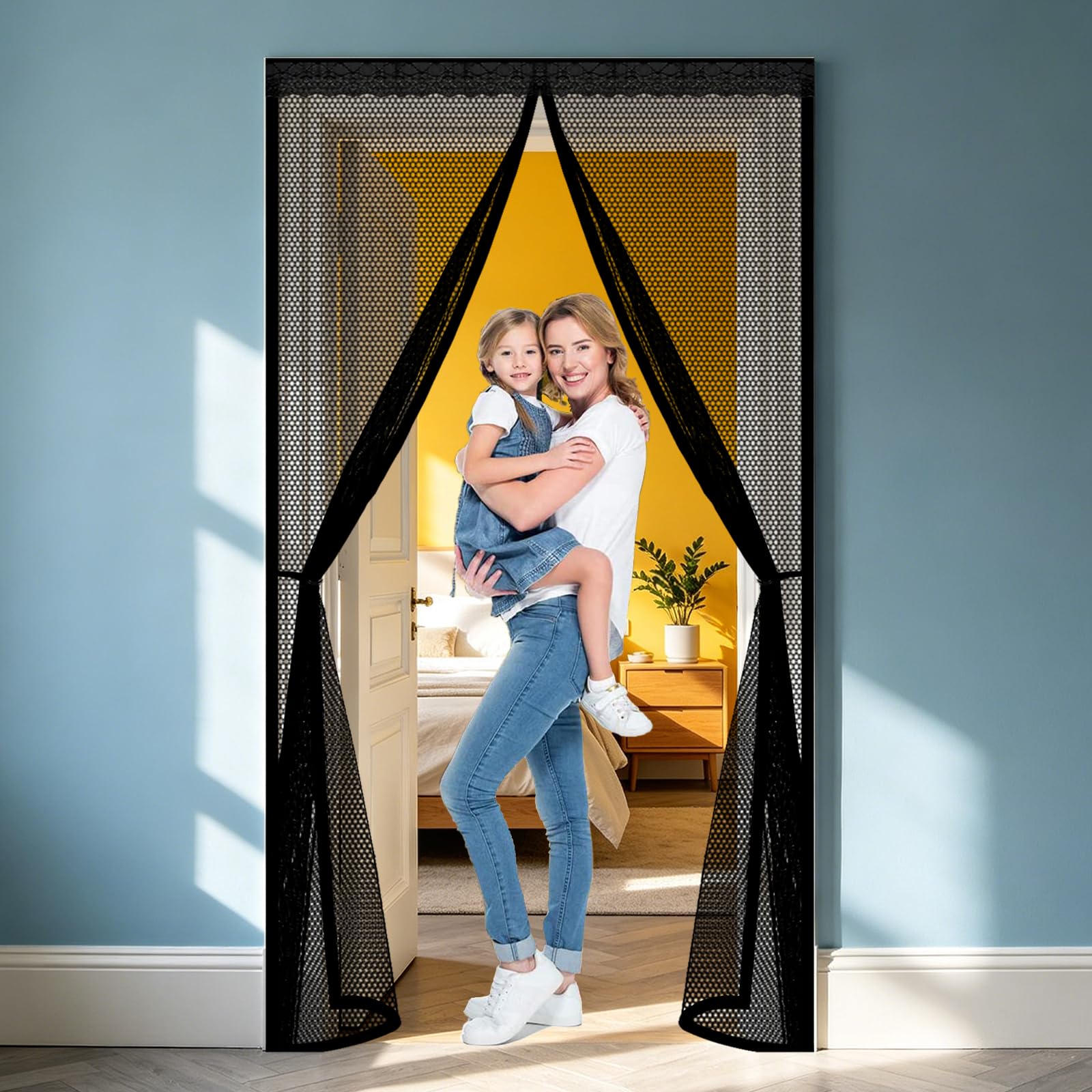 Lijiao Black Magnetic Door Curtain 74 X 195 Cm Keep Bugs Out Lets Fresh Air In, With Powerful Magnets And Full Frame Hook&Loop, No Gap, Magnetic Fly Screen For Doors Kid And Pet Friendly,