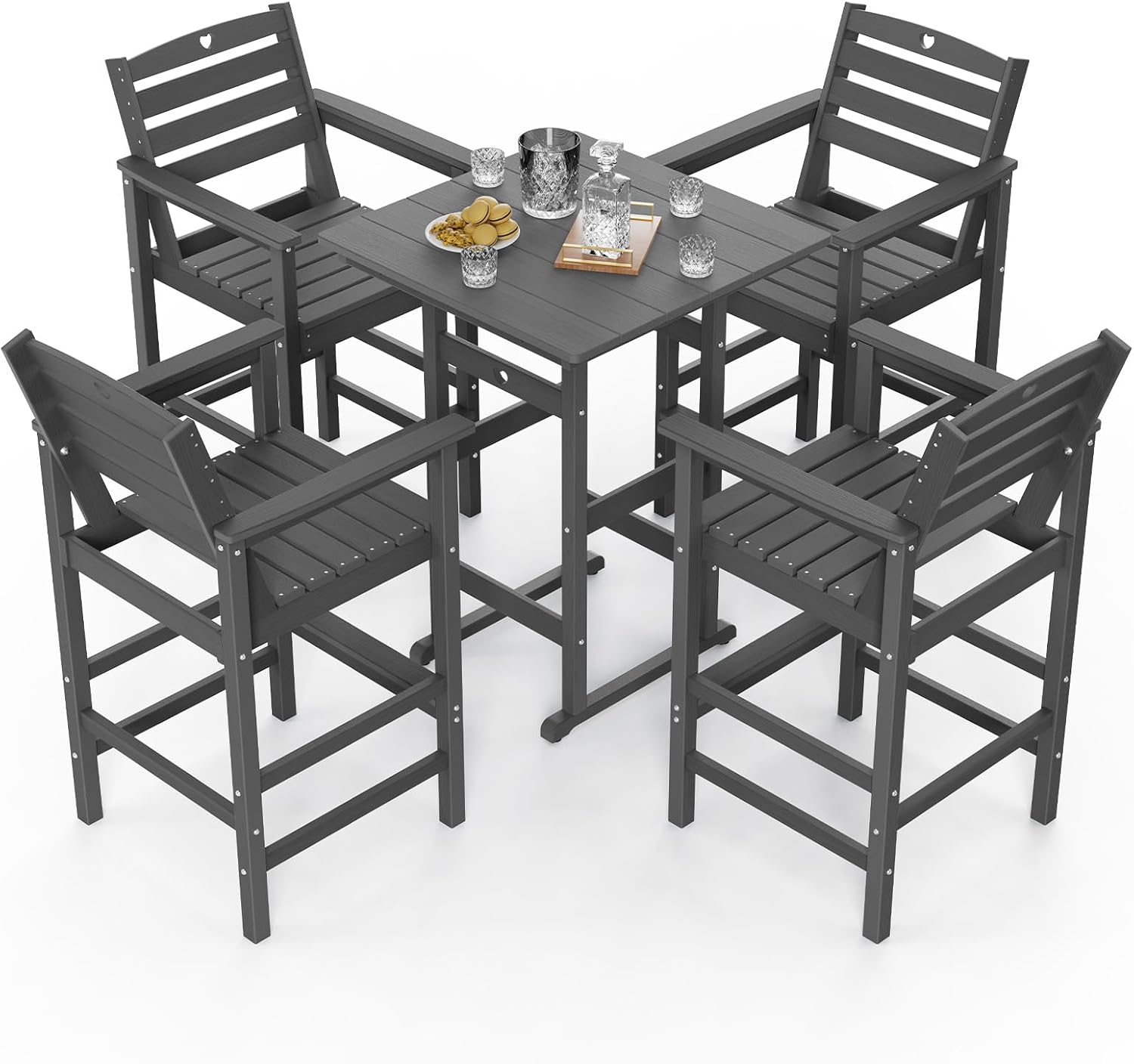 Patio Bar Table,Adirondack Chairs and Table 5 Pieces Set, Bar Height Chairs Set of 4 and Bar Table, Outdoor Bar Stools Set,Weather-Resistant Outdoor Furniture for Deck, Balcony, Poolside Easy Assembly