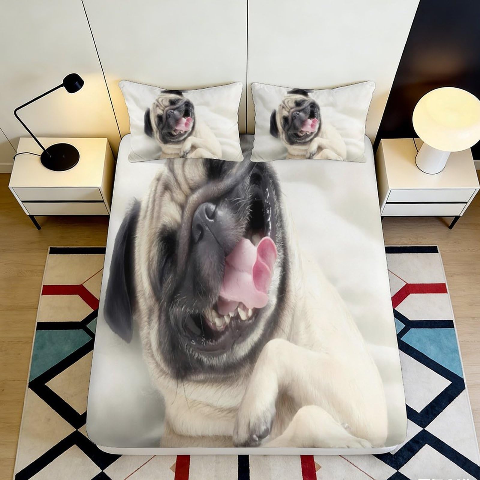 Jqzkxnhpbr Style-4 3D Printed Pug Dog Fitted Sheet Microfiber Soft Breathable Cartoon Animal Bed Cover For Bedroom Guest Room Decor 90X200x25cm