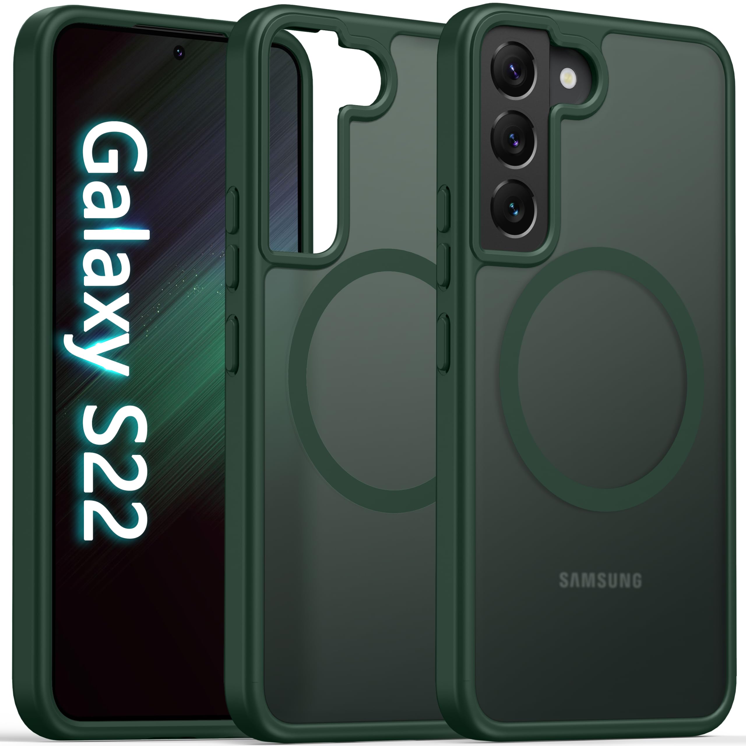 Photo 1 of Oterkin Magnetic for Samsung Galaxy S22 Case Matte, S22 Phone Case Compatible with MagSafe Frosted Translucent Shockproof Anti-Scratch Slim Fit Case Military Grade Protection (Dark Green)