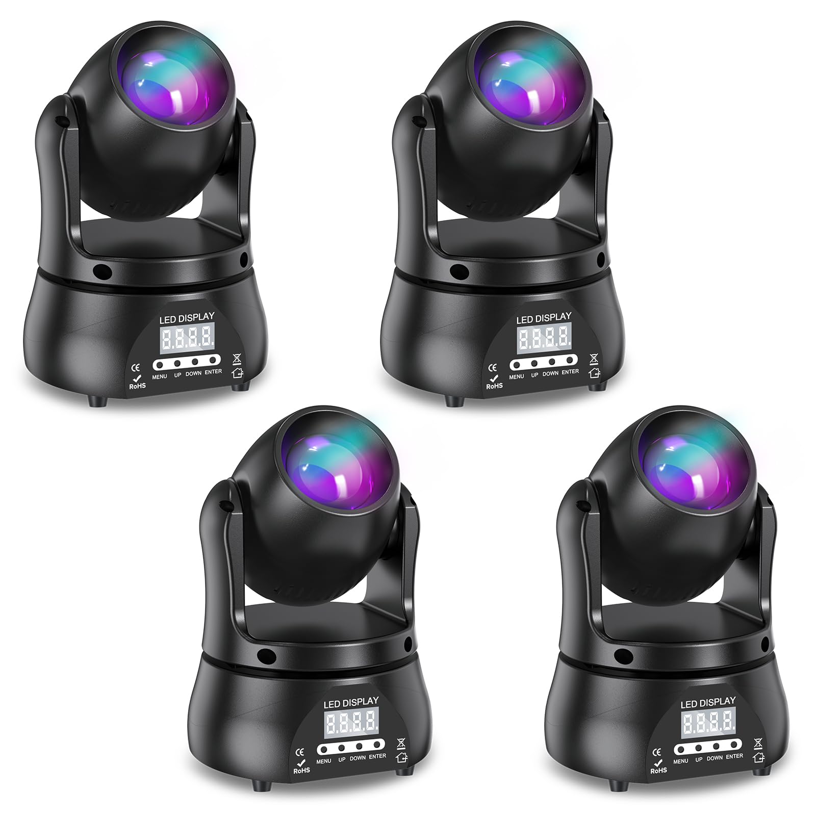 70 W Mini Beam Moving Head światło sceniczne RGBW LED Disco Party Light DMX512 efekty świetlne sterowane głosem ze stroboskopem dla DJ-a, na ślub, Halloween, 4 szt