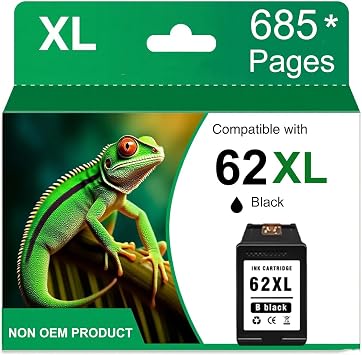 Printer Ink 62 XL 62XL Envy 7645 for HP 62 XL Black Ink Cartridge HP Ink 62 62XL Ink Cartridges Black HP62 HP62BK for ENVY 5540 5544 5545 5642 5660 5664 7640 7645, OfficeJet 200 250 258 5740 5745 5746