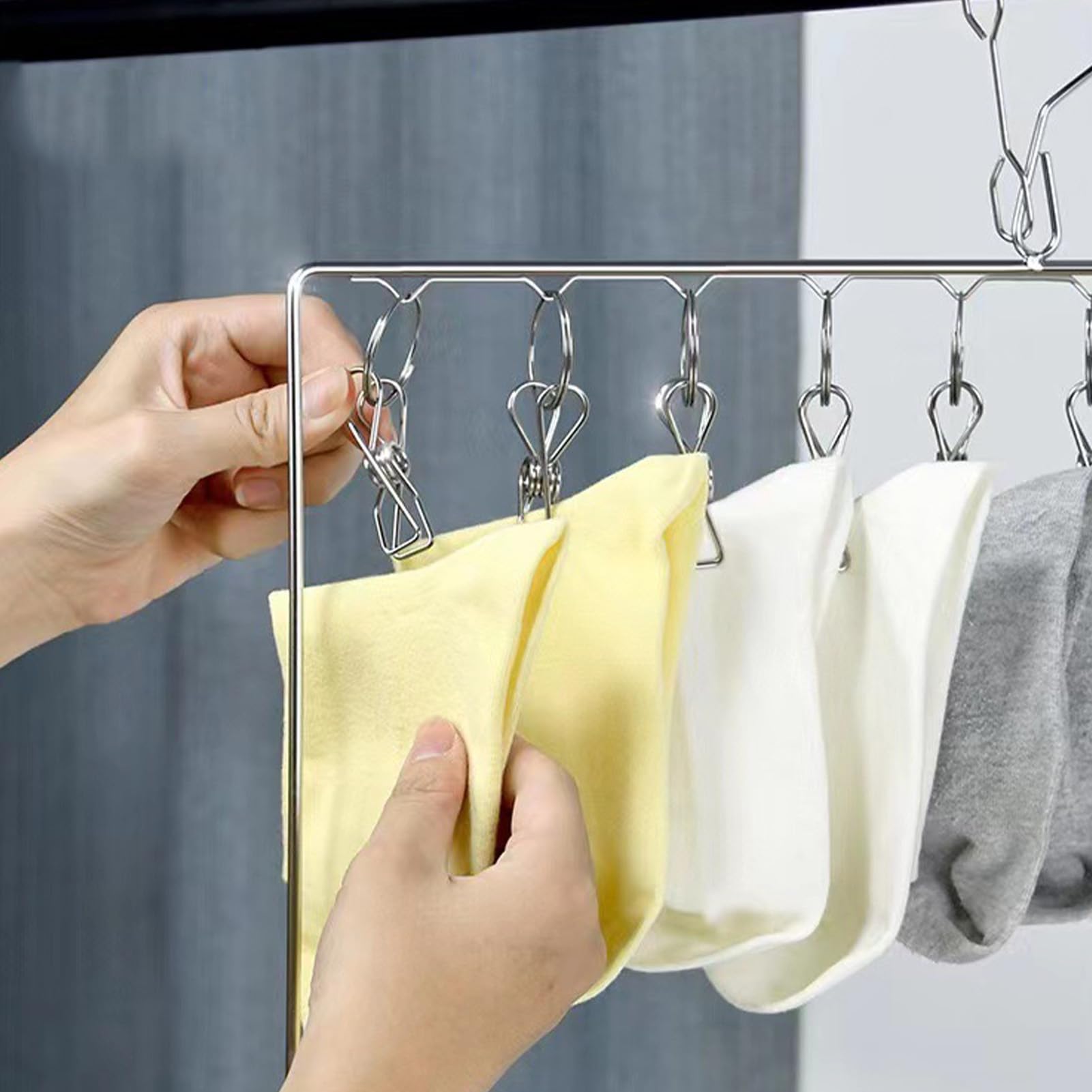 Tyenaza Stendibiancheria con 30 Pinze, Stendino in Acciaio Inossidabile, Stendibiancheria Multistrato, Mollette Antivento per Asciugare, Vestiti Biancheria Intima, Calzini, Asciugamano (3 Livello)