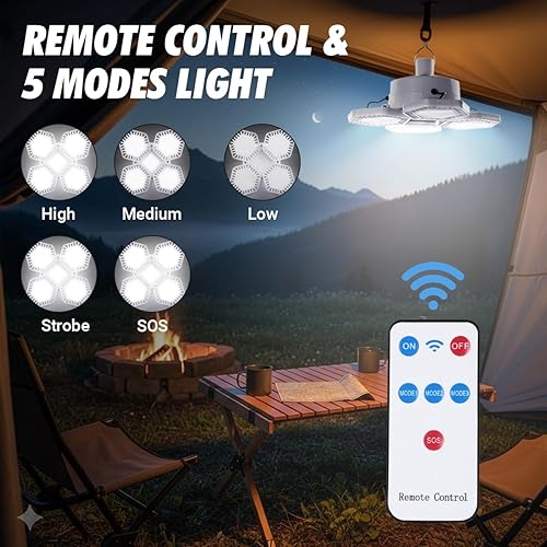Miniatura 2 de Luz solar para campamento con control remoto, linterna plegable recargable por USB, iluminación de 360, impermeable, lámpara colgante para tienda de