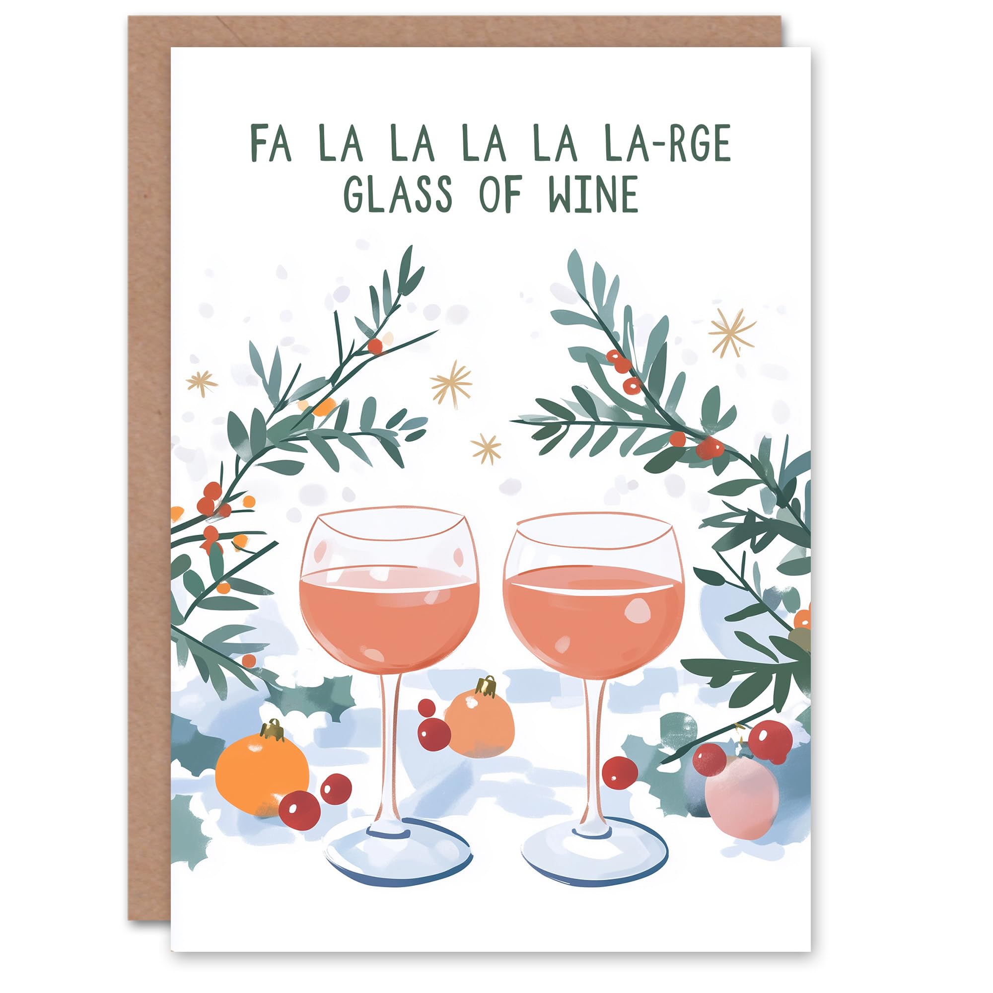 Artery8 Falalalala Large Glass Of Wine Lover Funny Blank For Him Or Her Art Christmas Card