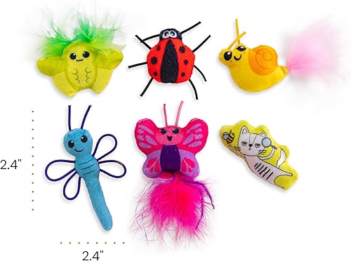 Miniatura 8 de Catstages Cute as a Bug - Juguetes interactivos para gatos, paquete de 6 juguetes de peluche interactivos con arrugado, plumas y malla dental,