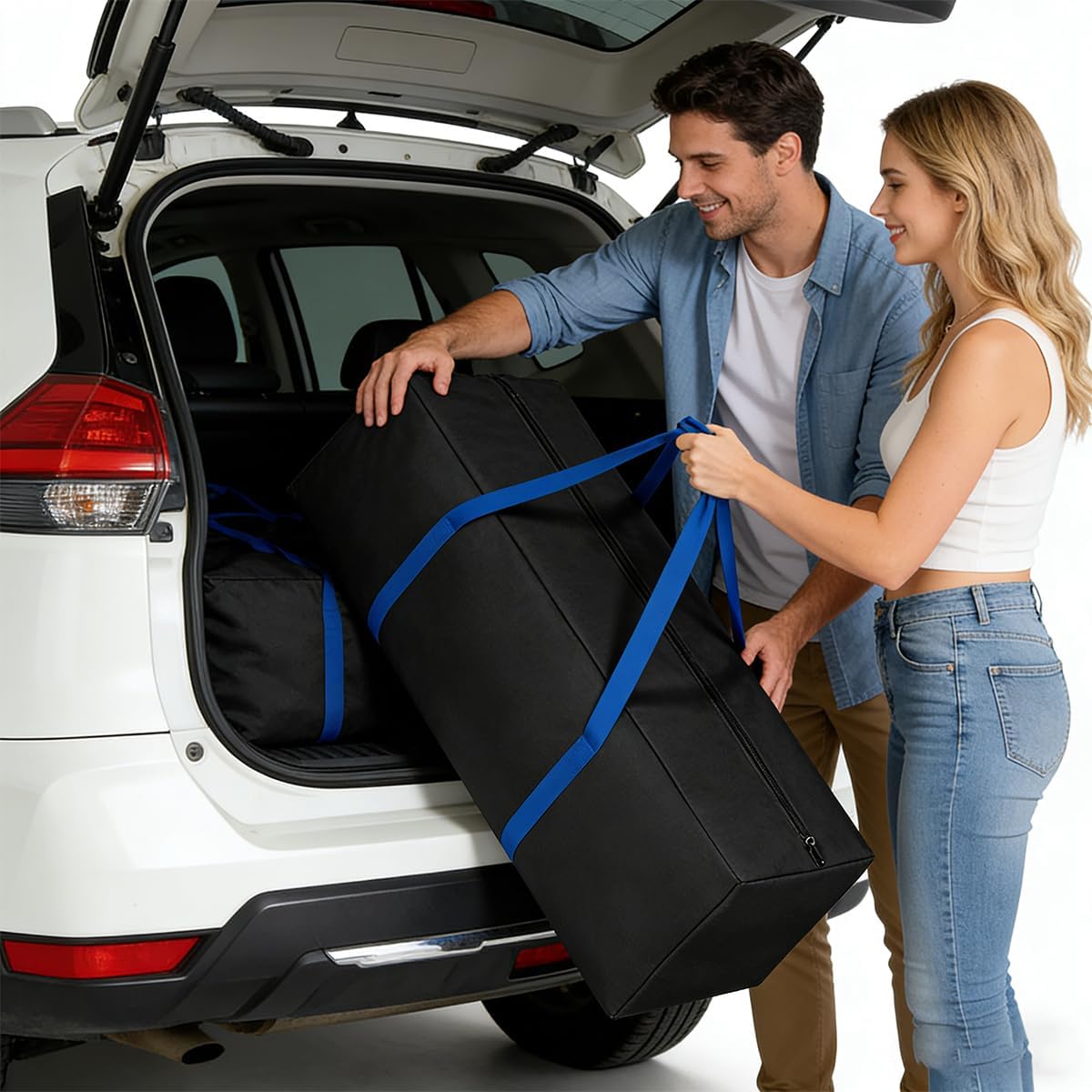 Large Duffle Bag for Travel - 60-inch Heavy Duty Extra Large Sports Duffle Bag with Upgrade Zipper, Sturdy & Water Resistant Long Duffle Bag for Camping Moving (Black 60 inch)