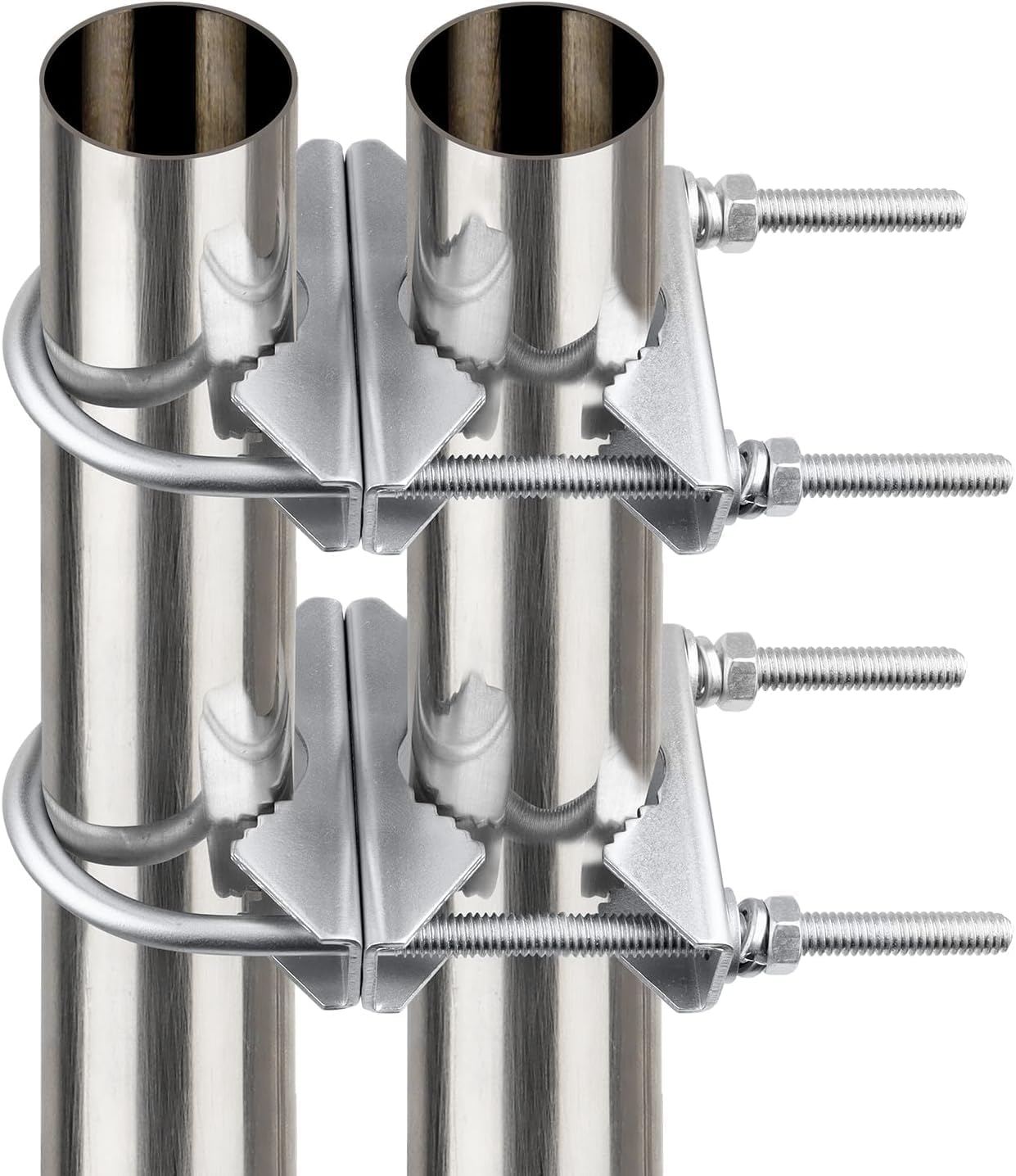 MOOKEERF Double Antenna Mast Clamp - 5 PCS Antenna Pole Mount Bracket V Jaw Block with U Bolts,Heavy Duty Mast Mount Bracket Kit