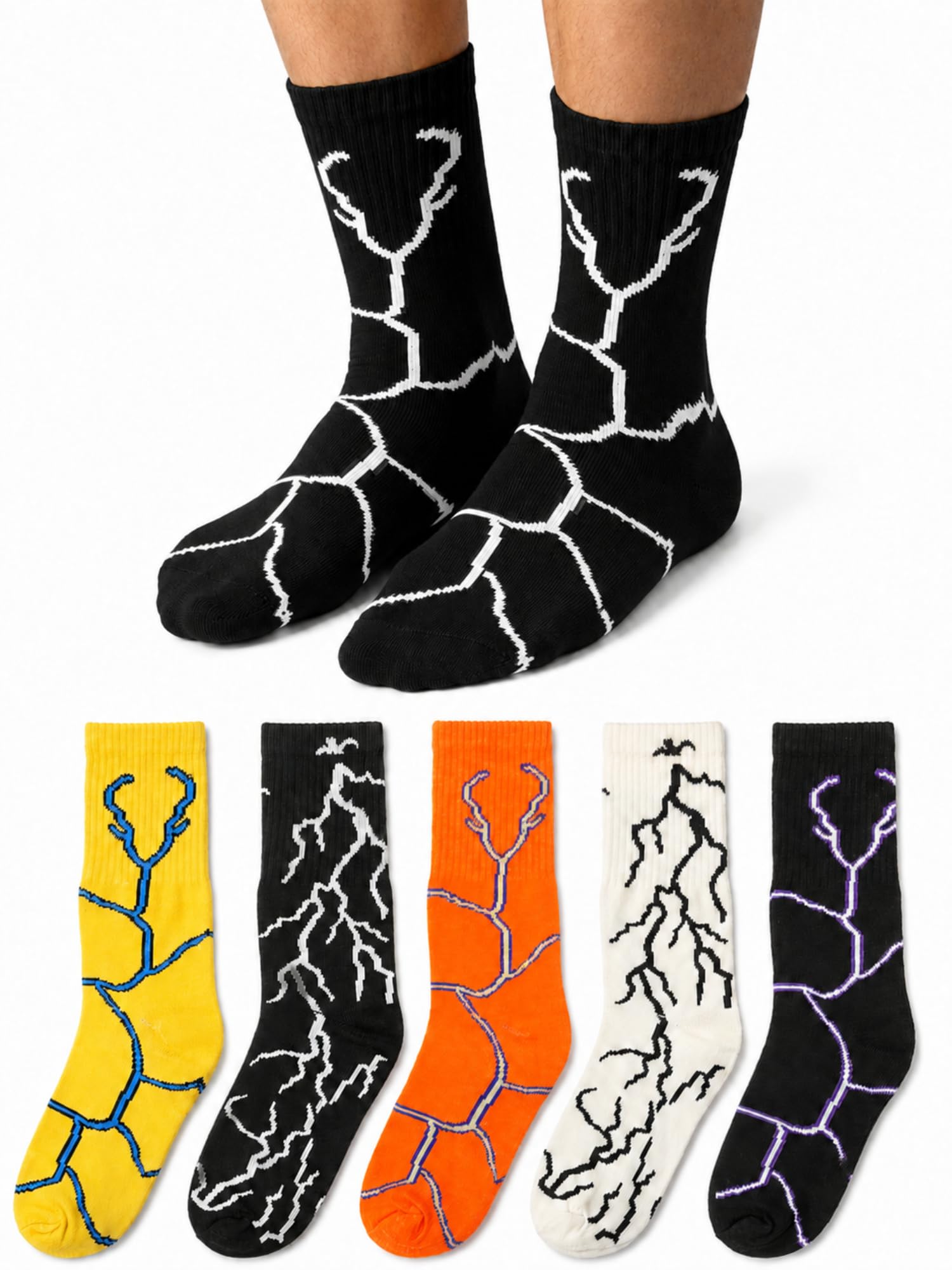 Lightning Design Crew Socks for Men | Pack of 6 Soft Breathable Cotton Socks-picture-47