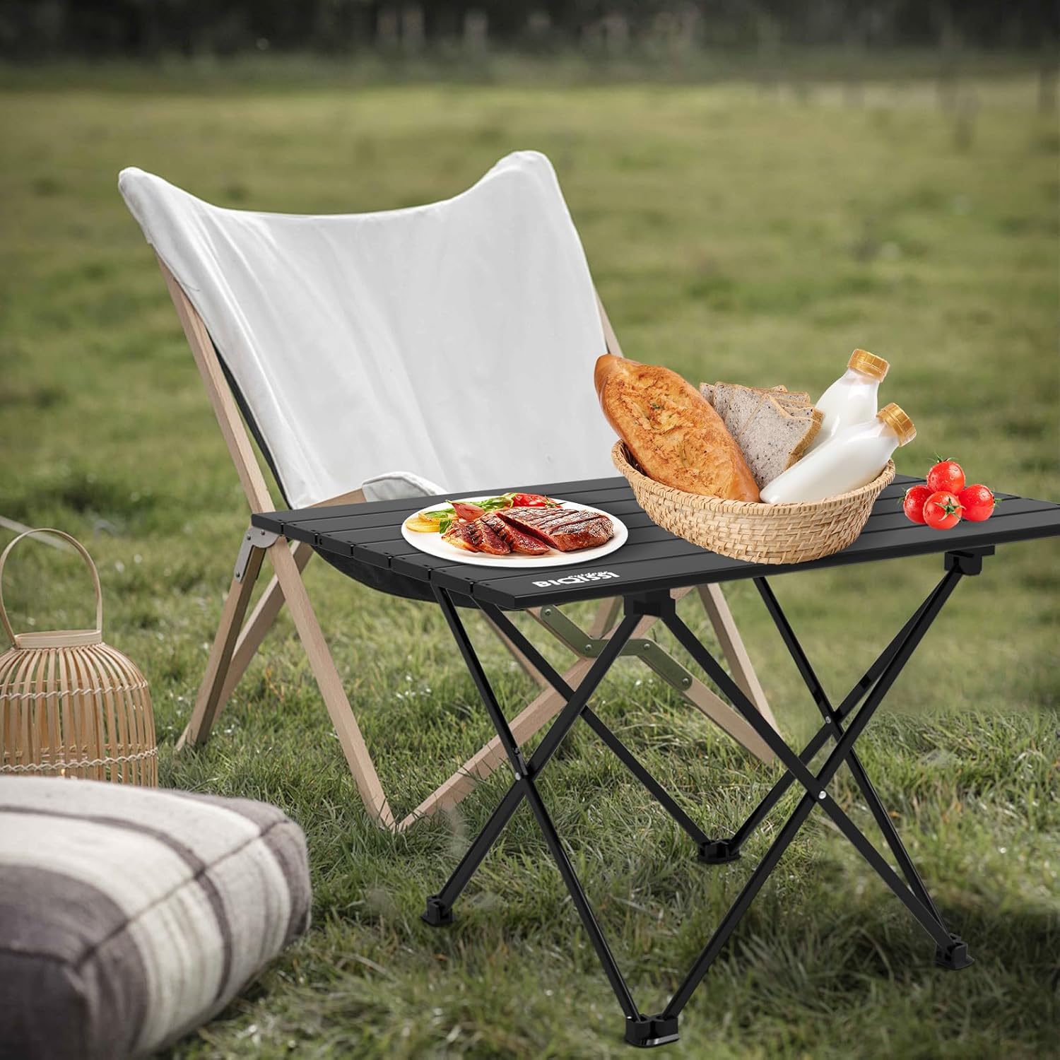 Folding Camping Table, Aluminum Folding Beach Table w/Carry Bag, Portable Picnic Table for Outdoor, Camping, Picnic, Travel Camping Table (Black, 22")