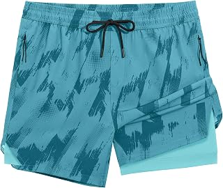 Mens Running Shorts with Compression Liner 5" Workout Gym Quick Dry
