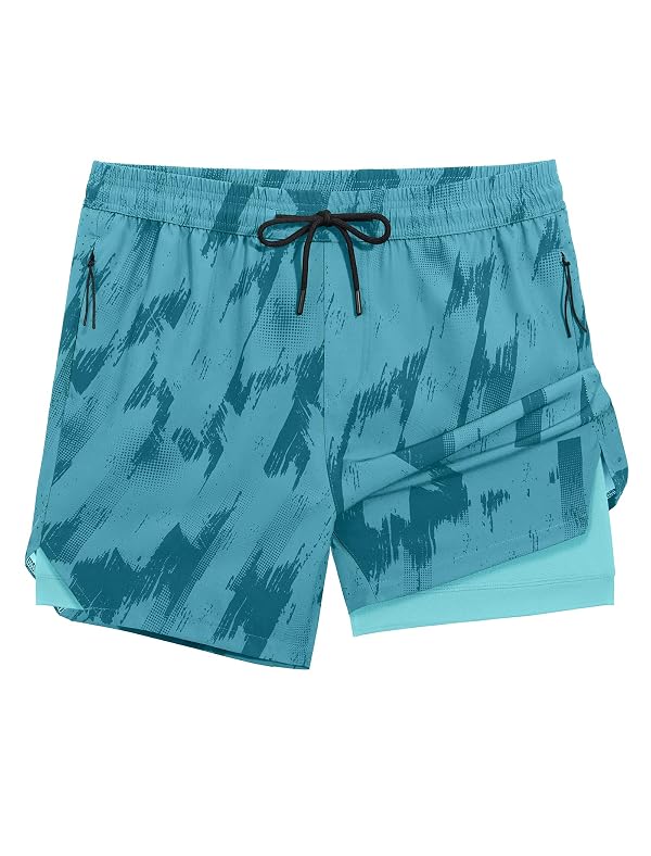 Men’s 5” Gym Running Shorts 2 in 1 Quick Dry Workout Athletic Shorts with Compression Liner, Lightweight Anti-Chafe Sports Shorts with Zipper Pockets for Training Tennis Basketball Pale lake green L by veepro - Used condition - US$21.44