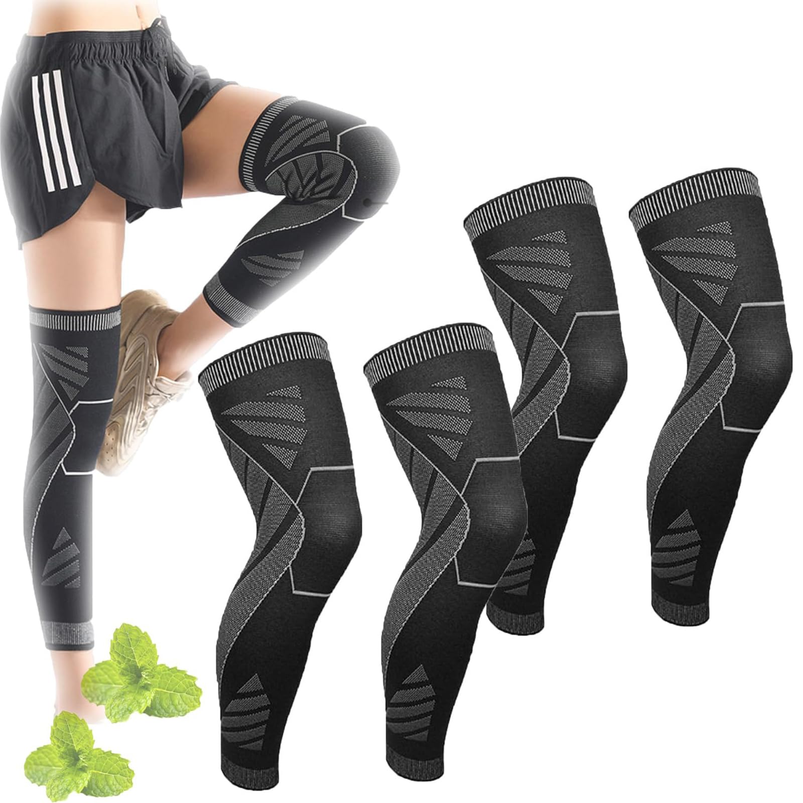 Compression de Jambe complète Flytex, Manchon de Compression de Jambe complète Flytex, Manchons de Compression Flytex pour Genoux et Jambes (2 Pairs,L)